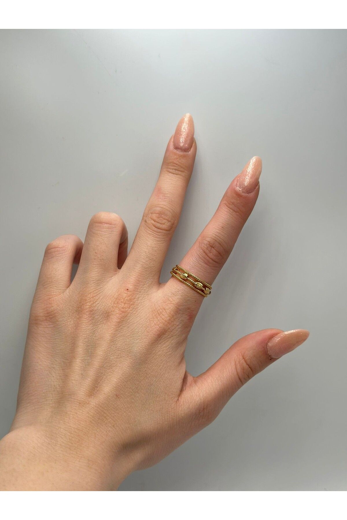 MyladyAccessoriess Pirinç Kaplama Lazer Kesim Oval Plaka Detay Ayarlanabilir Yüzük
