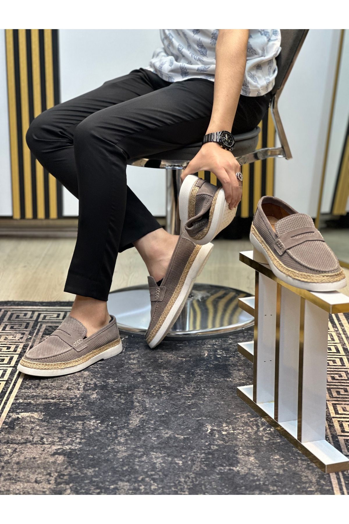 Aydın Tesbih&Gümüş Erkek Hasır Detaylı Yazlık Loafer – Bej