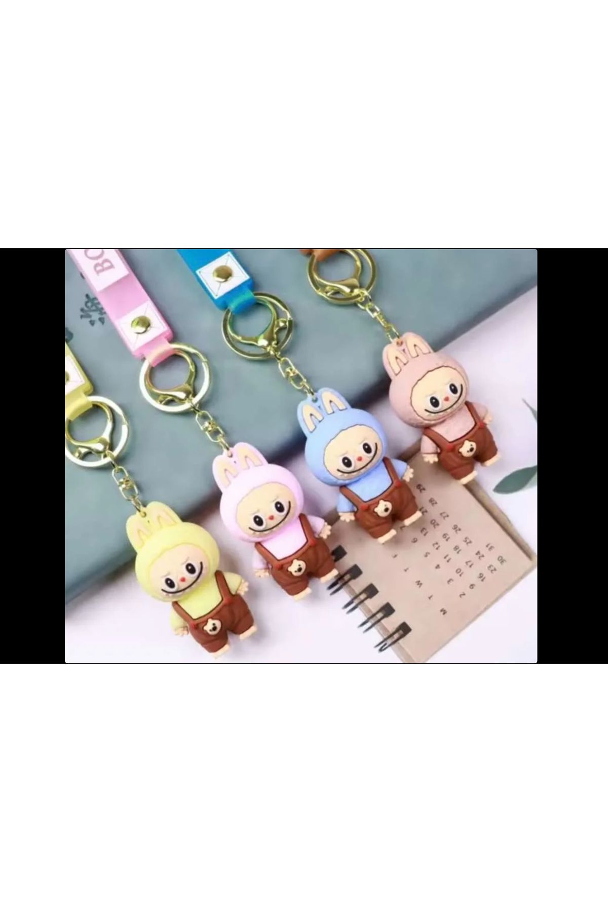 NO BRAND-Set of 3 Keychains, LABUBU Figurine Kawaii Model, Soft Silicone, Bunny Design, Key Accessory 2