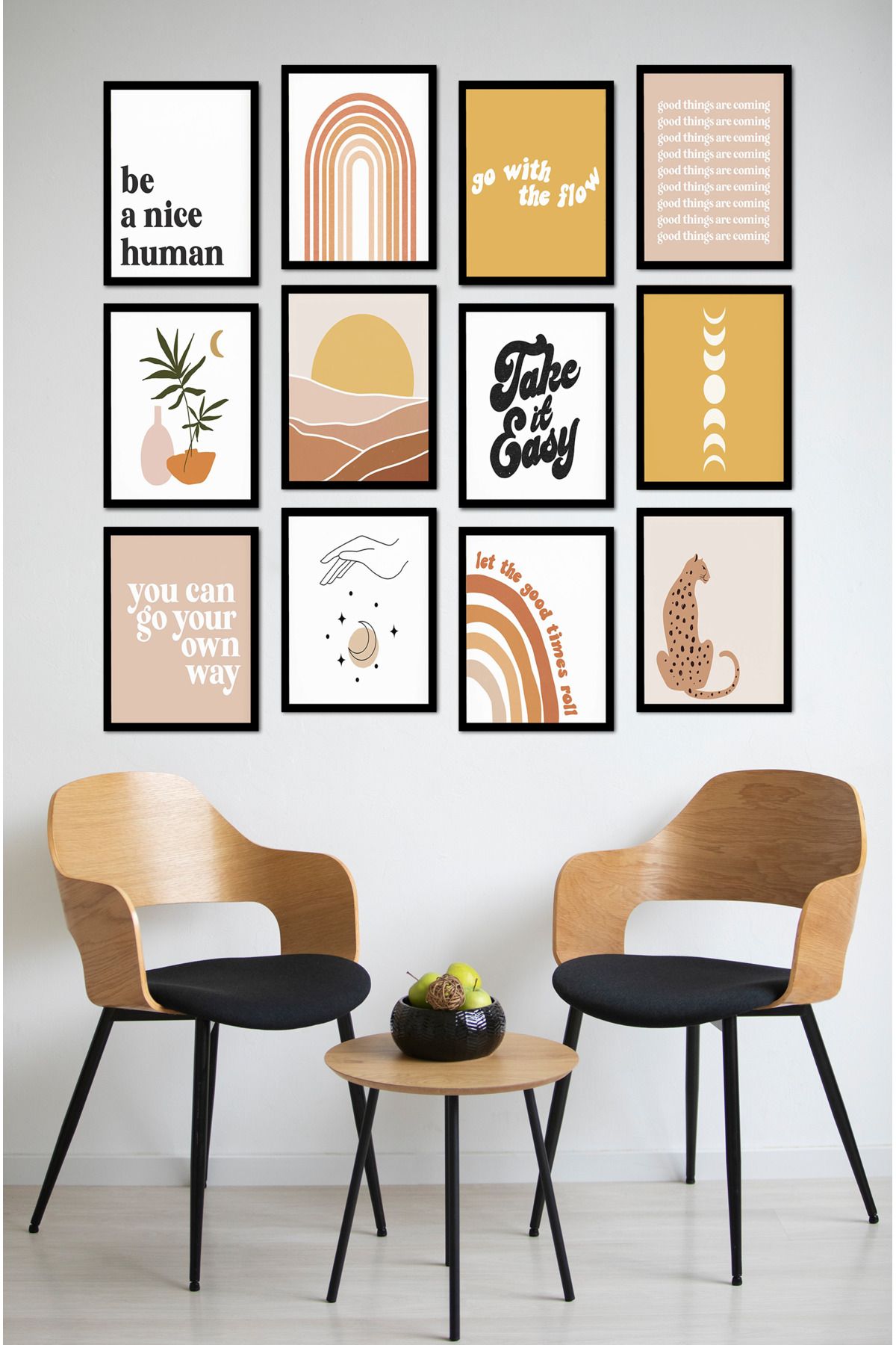 kutuTR Dekorize Mdf Tablo Seti 12 Parça - Salon Oturma Odası İçin Duvar Dekoru Çerçeve Görünümlü ONK SERİ