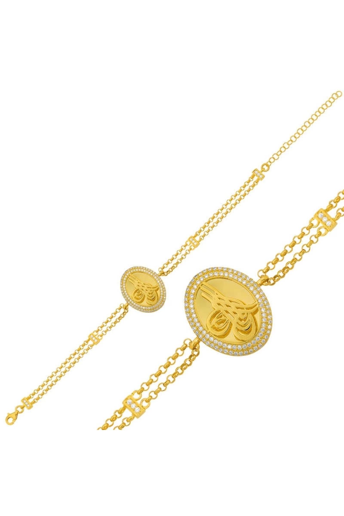 minaydan 925 Ayar Gümüş Gold Tuğralı Bileklik