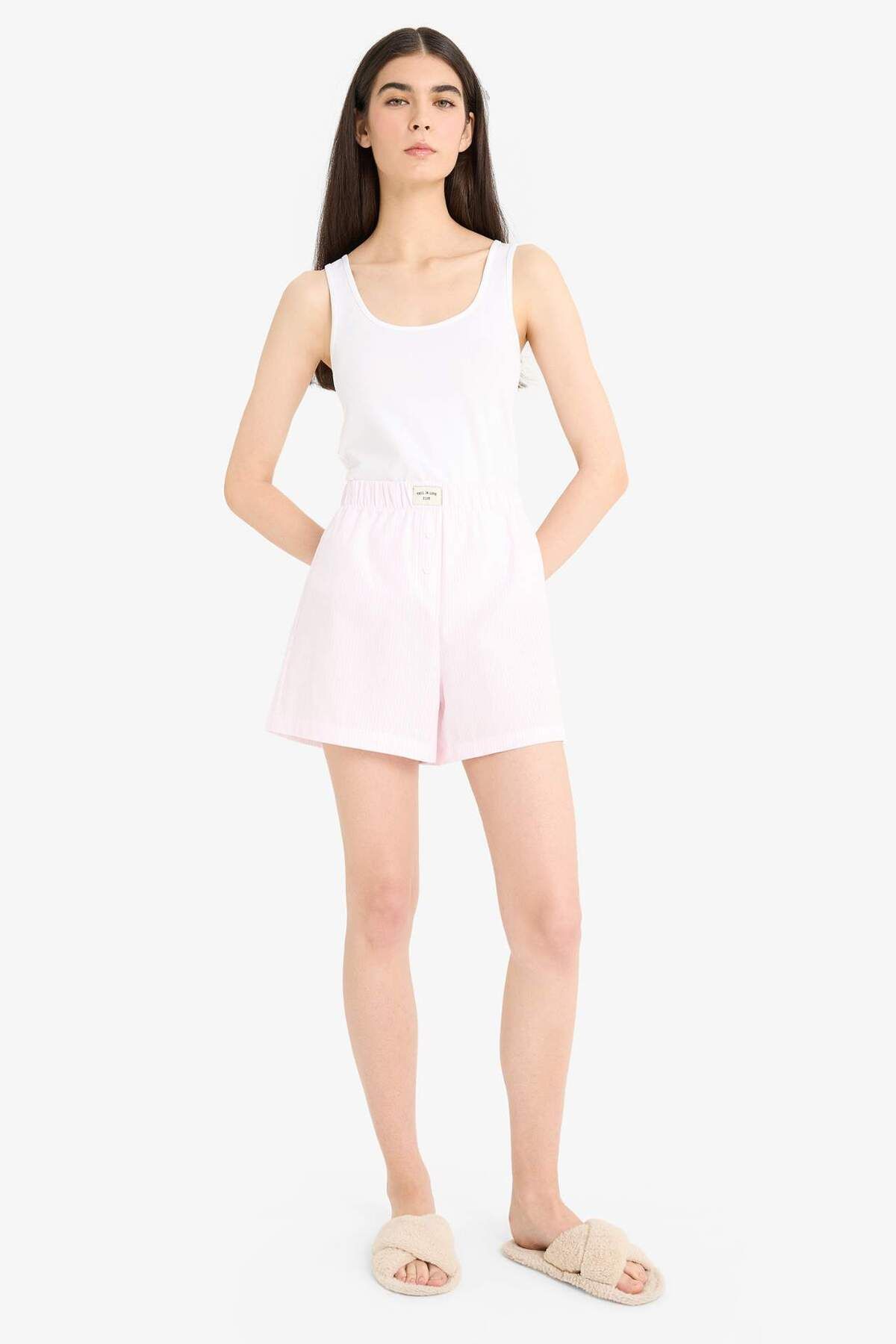 DeFacto-Regular Fit Short Length Poplin Set de 2 pijamale Bottom-fall In Love E4342ax25sm 3