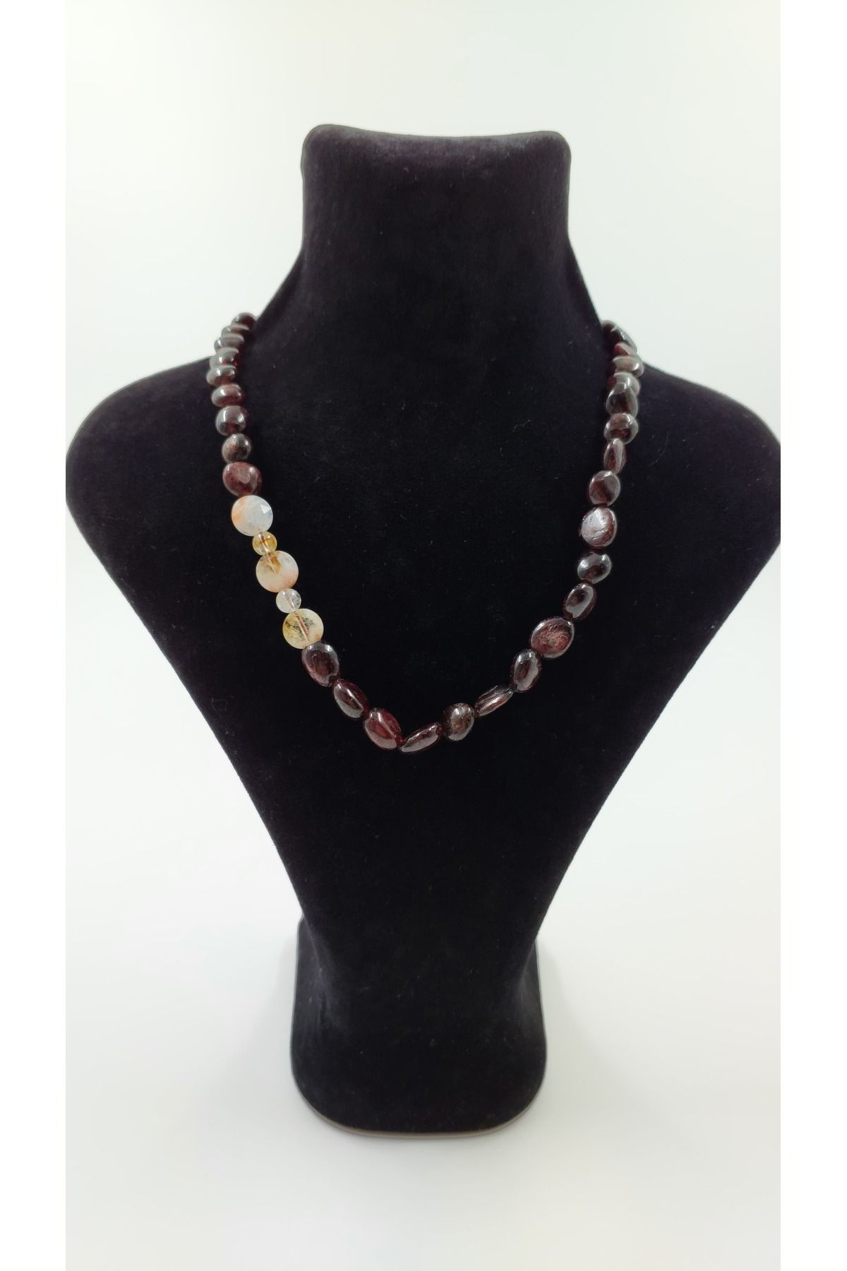 R G Handmade Design Garnet & Sitrin Doğal Taşlı Kolye | Makrome Kapamalı Enerji Kolyesi