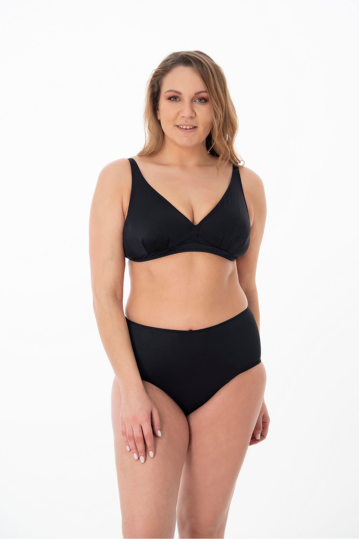 Sunsurf 2025 Kreasyonu Düz Siyah Kaplı Bikini Takımı Battal Beden