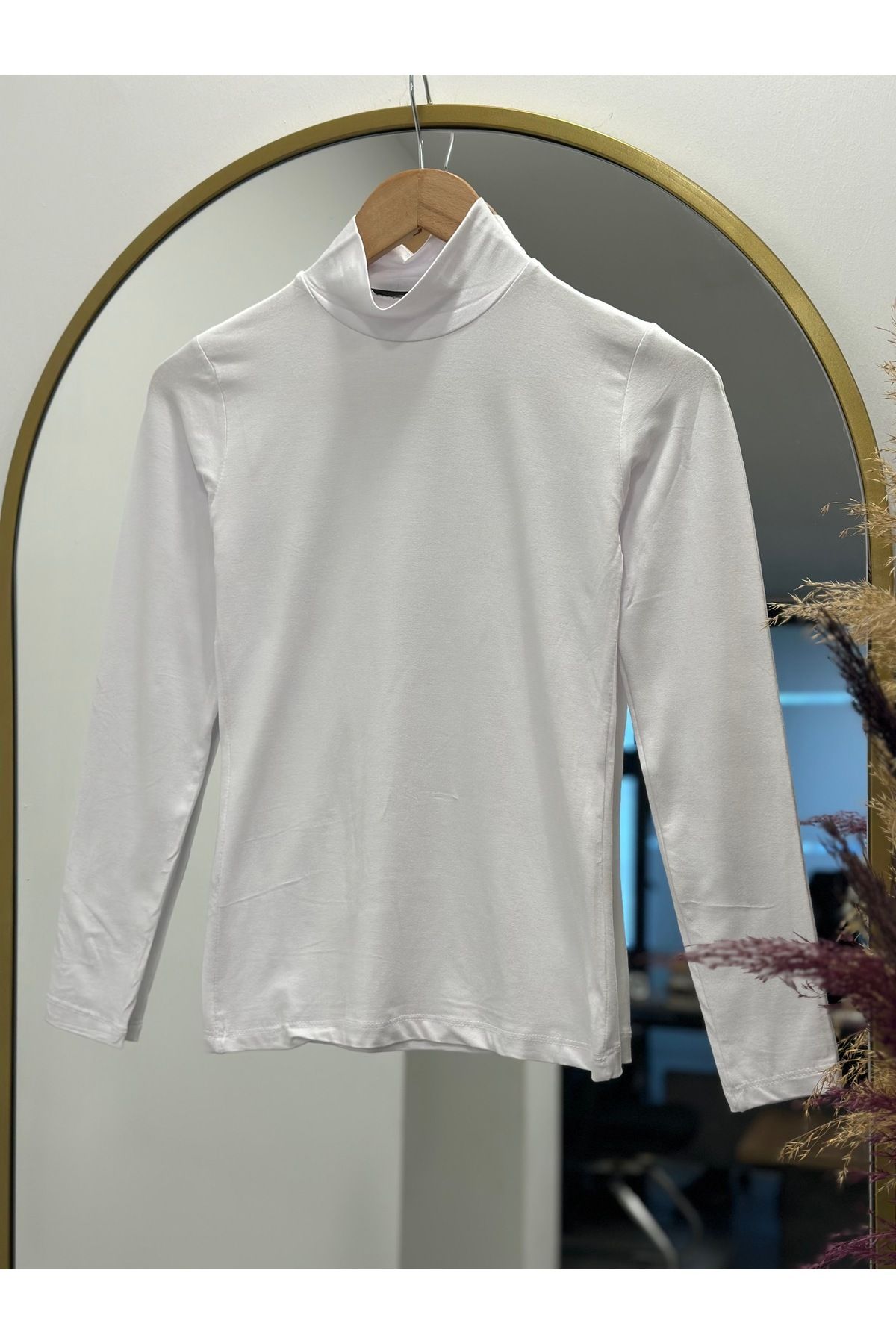MİHRA STORE Esin Yarım Balıkçı Uzun Kol Penye Badi-EE123 Beyaz