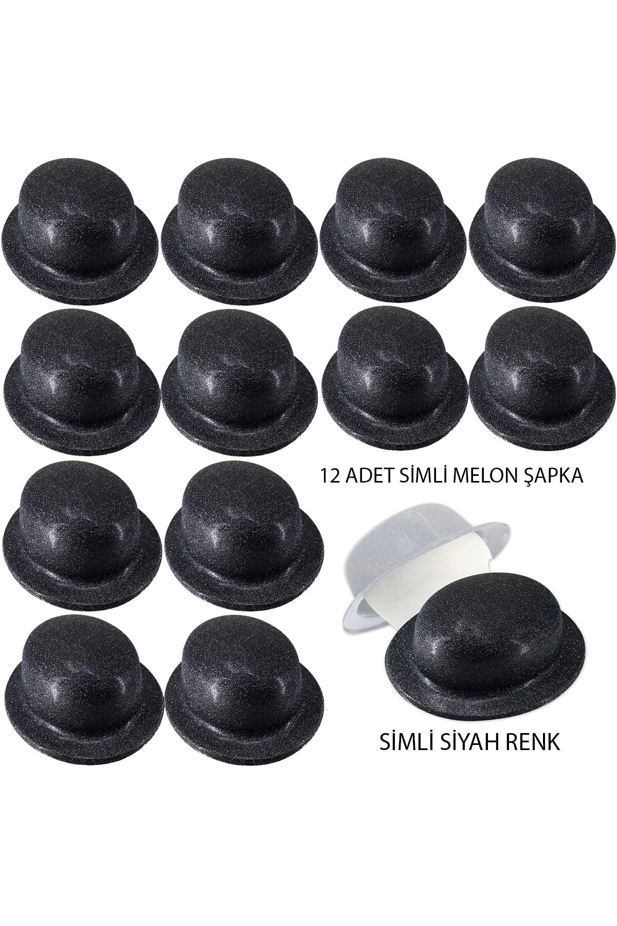 Yuba Avm Siyah Renk Simli Melon Yulak Parti Şapkası 12 Adet