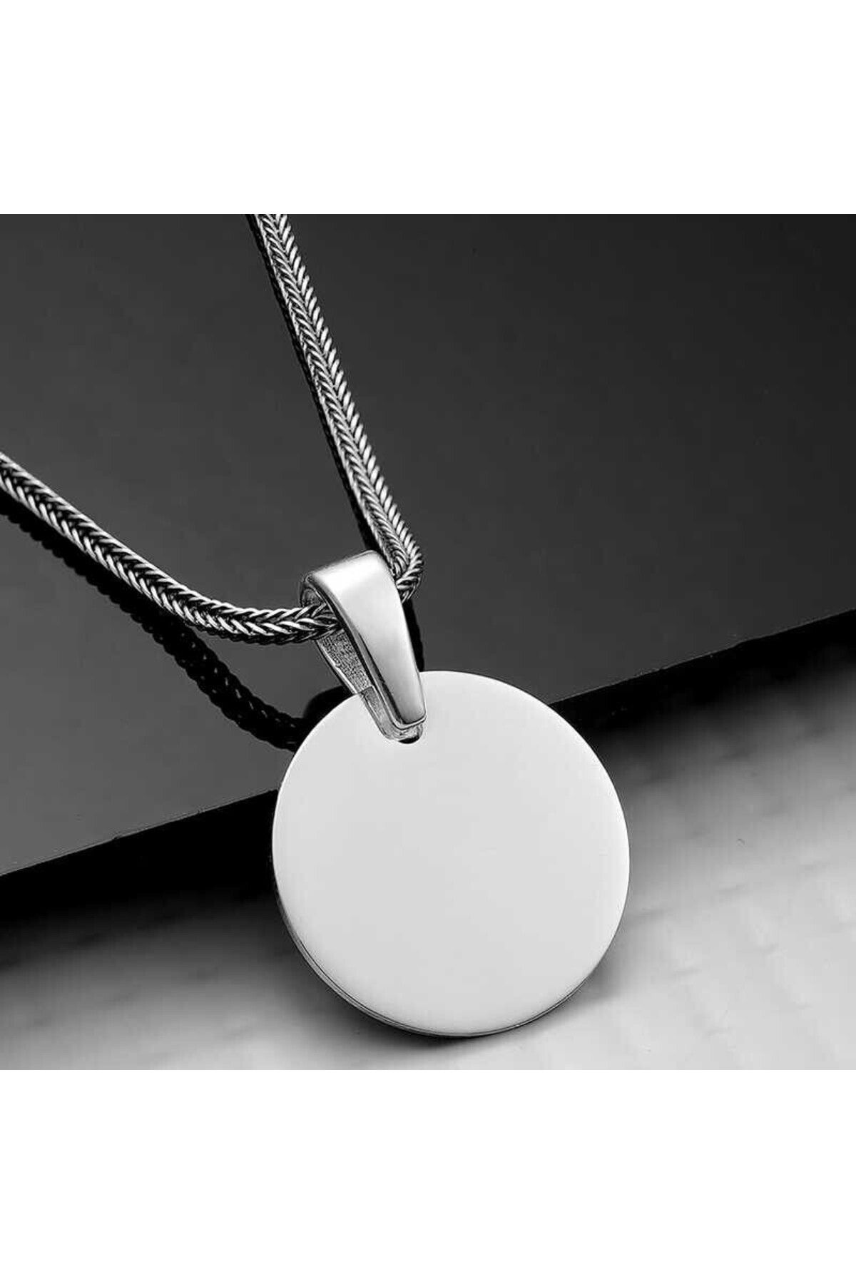 shop Yuvarlak Plaka 925 Ayar Gümüş Erkek Kolye