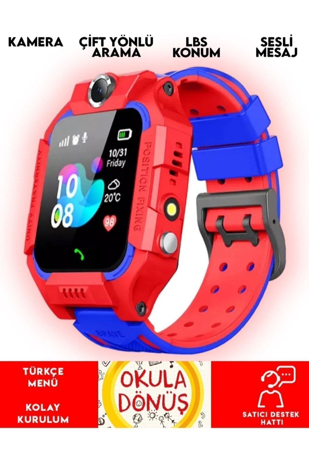 teknotrust Y-10 Sim Kart Girişli Akıllı Çocuk Takip Saati Uzaktan Dinleme Özellikli Türkçe Menü