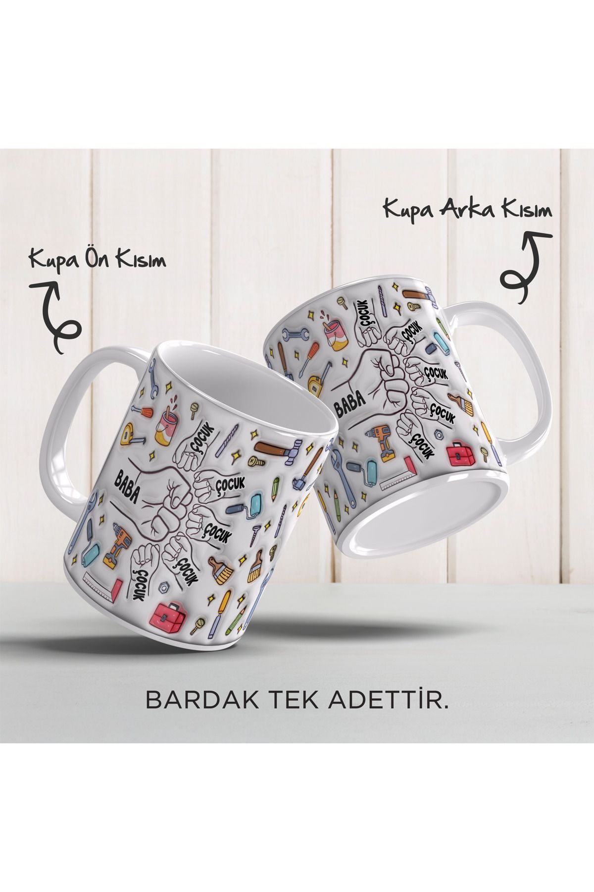 YELKOVAN TASARIM Babalar Günü Kişiye Özel İsimli, 3D Tasarımlı, Hediye Porselen Kupa