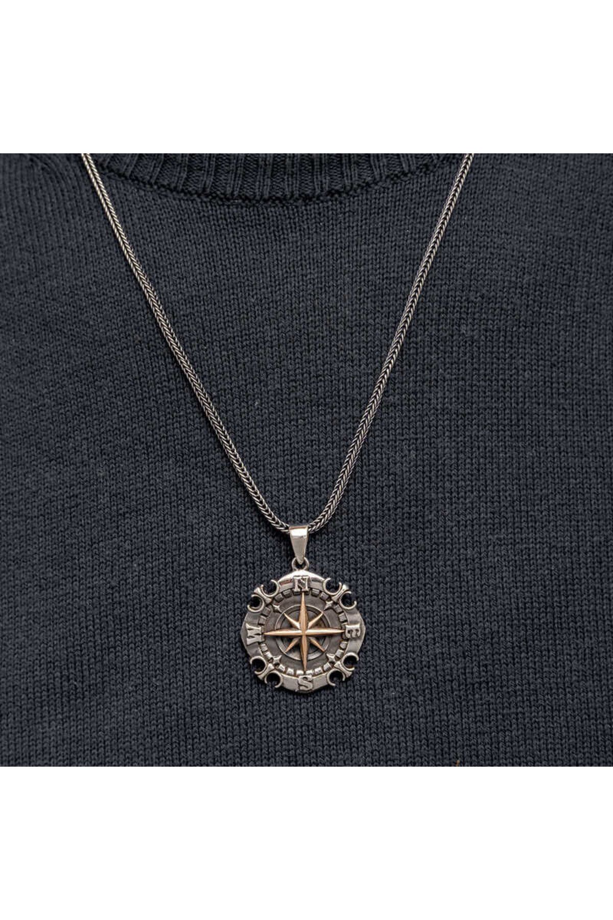 shop Oksitli Pusula 925 Ayar Gümüş Erkek Kolye