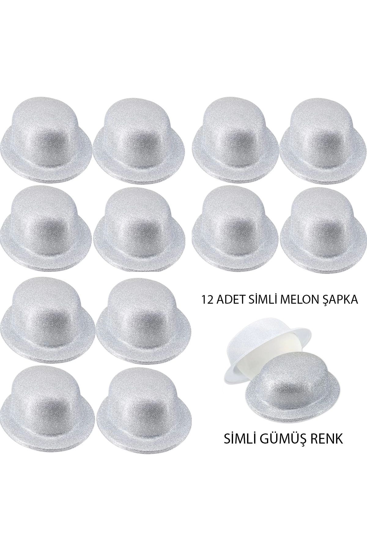 Yuba Avm Gümüş Renk Simli Melon Yulak Parti Şapkası 12 Adet