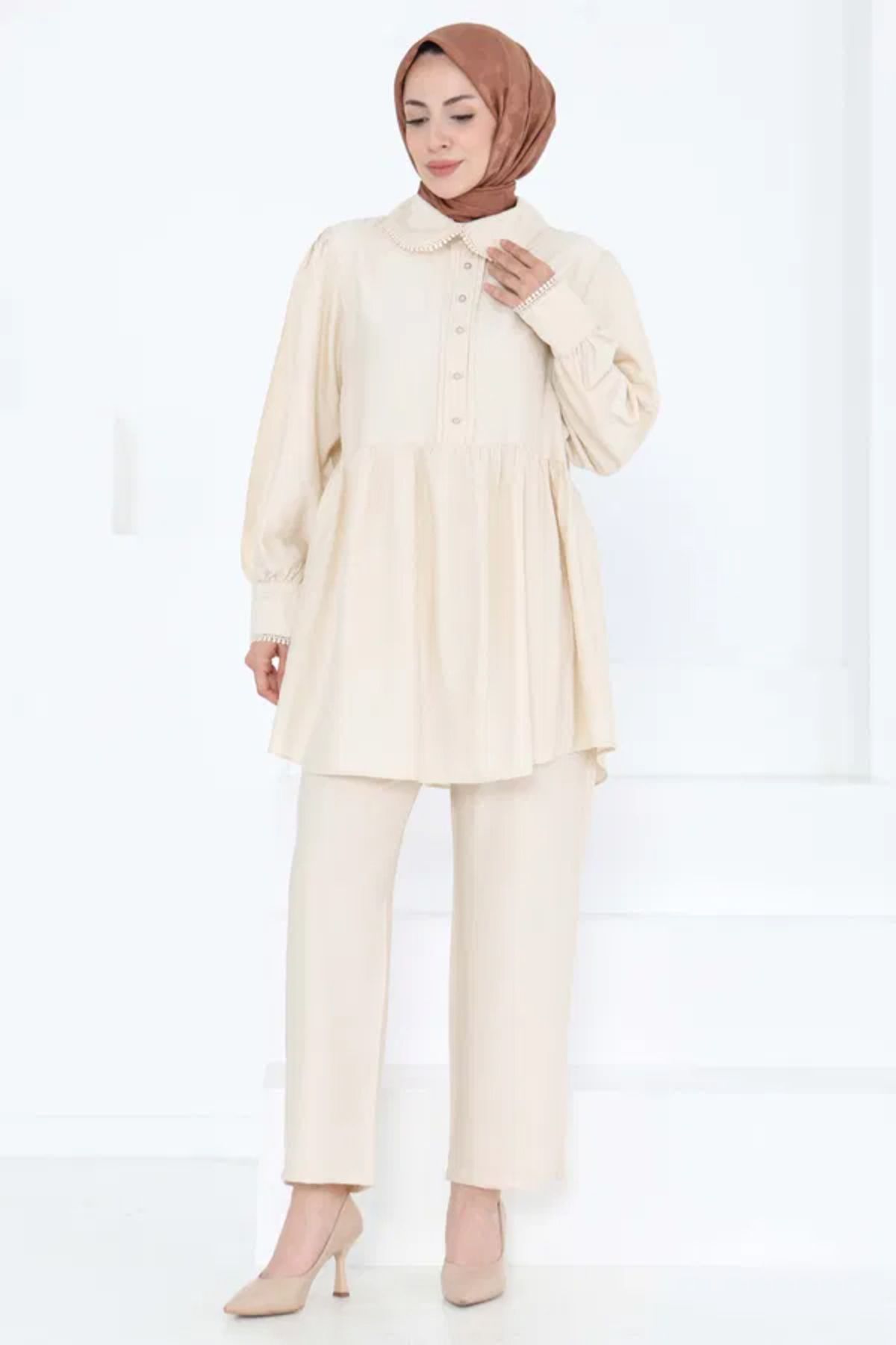 Butik Yaka Detaylı İkili Takım