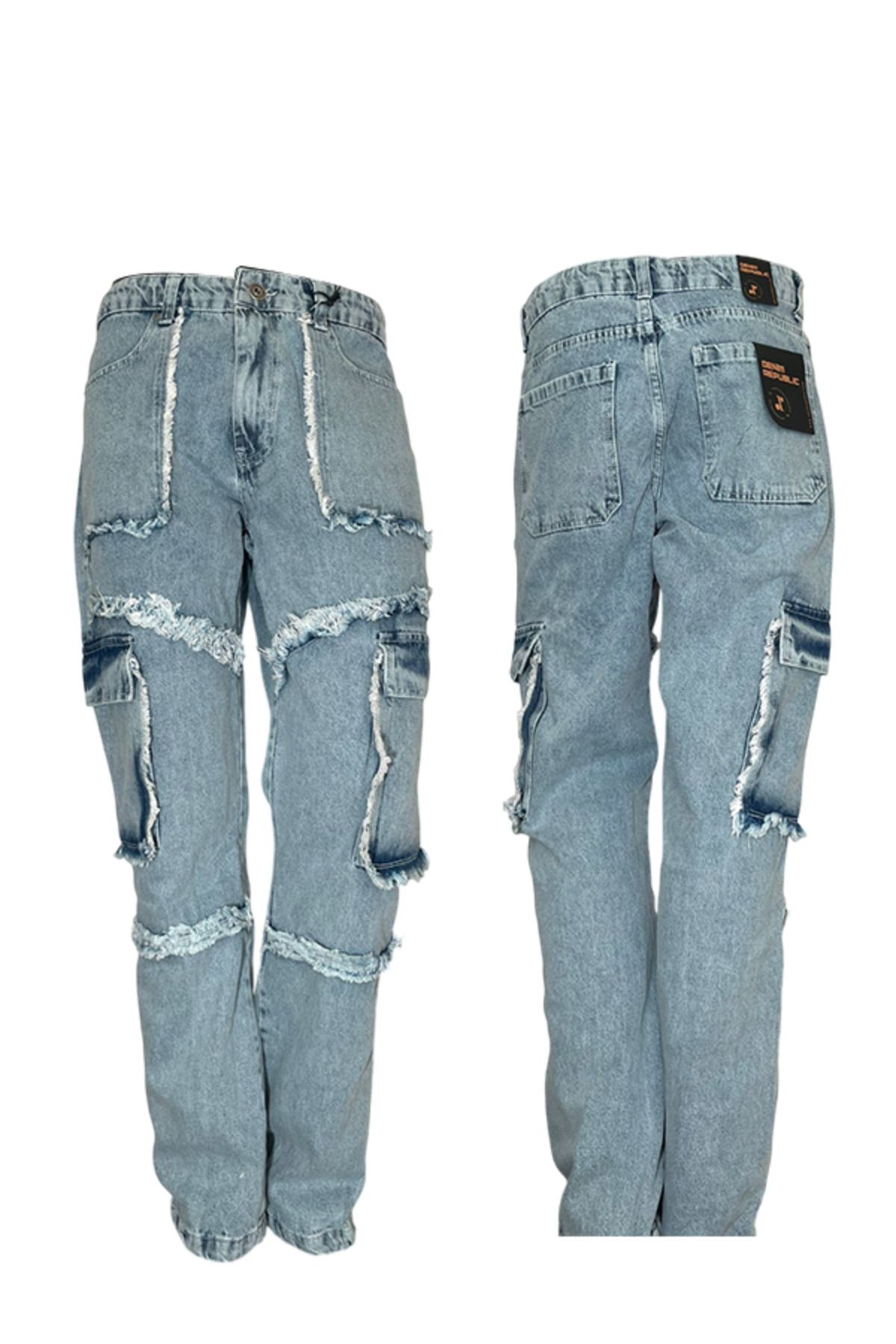 Gun-The Yırtık Yamalı Vintage Kot Kargo Pantolon