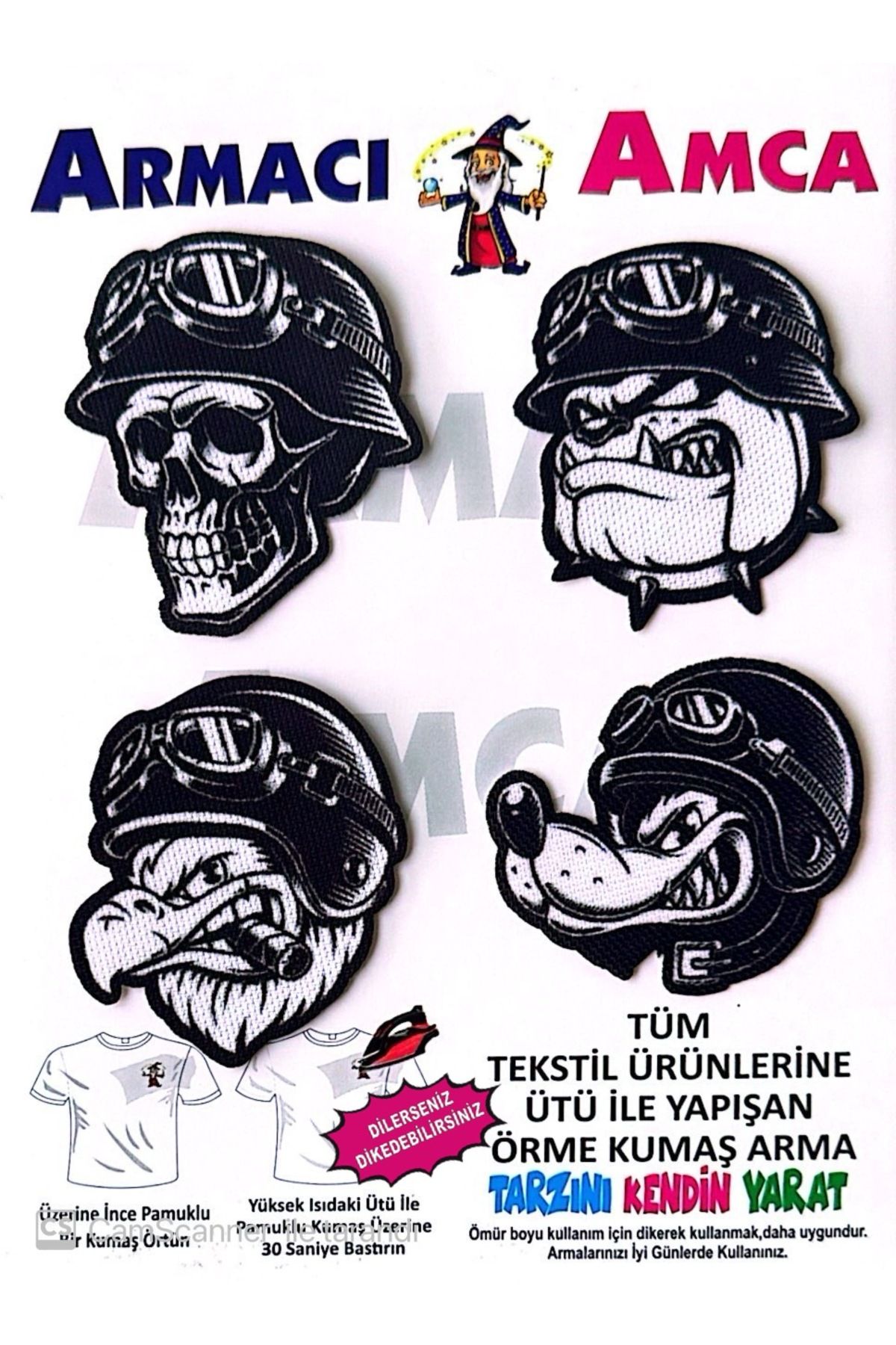 Armacı Amca ÜTÜ İLE YAPIŞAN 4 ADET ÖRME KUMAŞ ARMA YIRTIK KAPATICI PRATİK YAMA TEKSTİL PATCH KIZGIN SİYAH BEYAZ