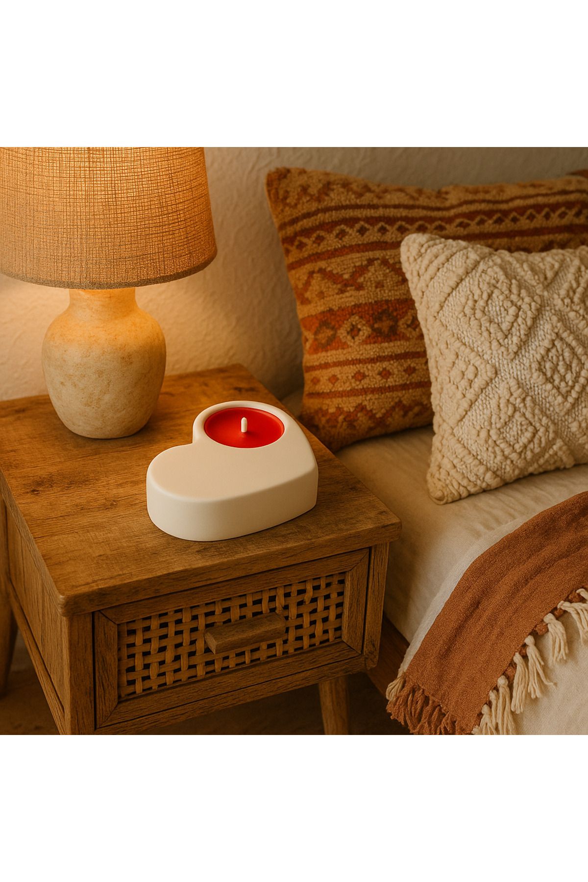 Arteliss Bohem İskandinav Tarzı Kalpli Tealight Mumluk Dekoratif Obje | Minimal Tasarım