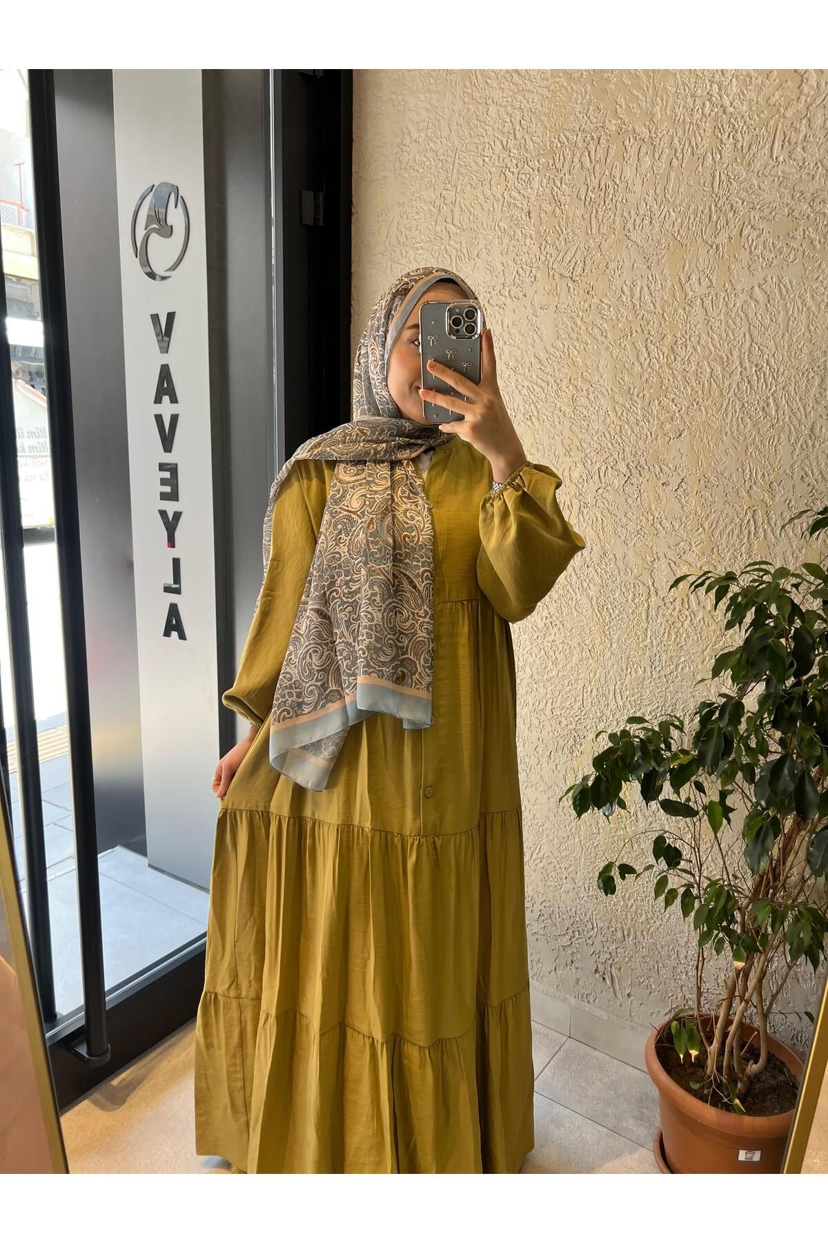 Vaveyla YAĞ YEŞİL YAZLIK ASTARSIZ ELBİSE