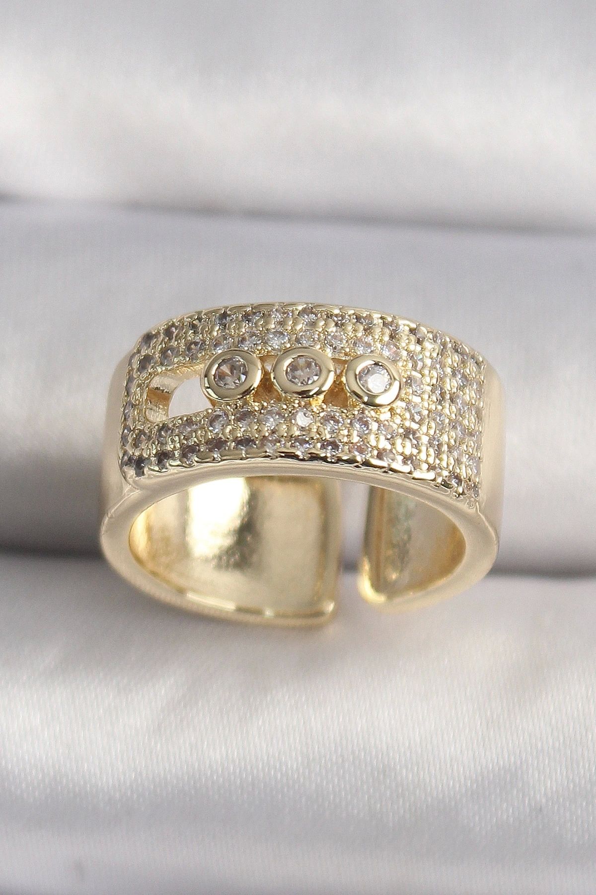 OurStyles Pirinç Gold Renk Zirkon Taşlı Messika Model Ayarlanabilir Kadın Yüzük - TJ-BYK3486