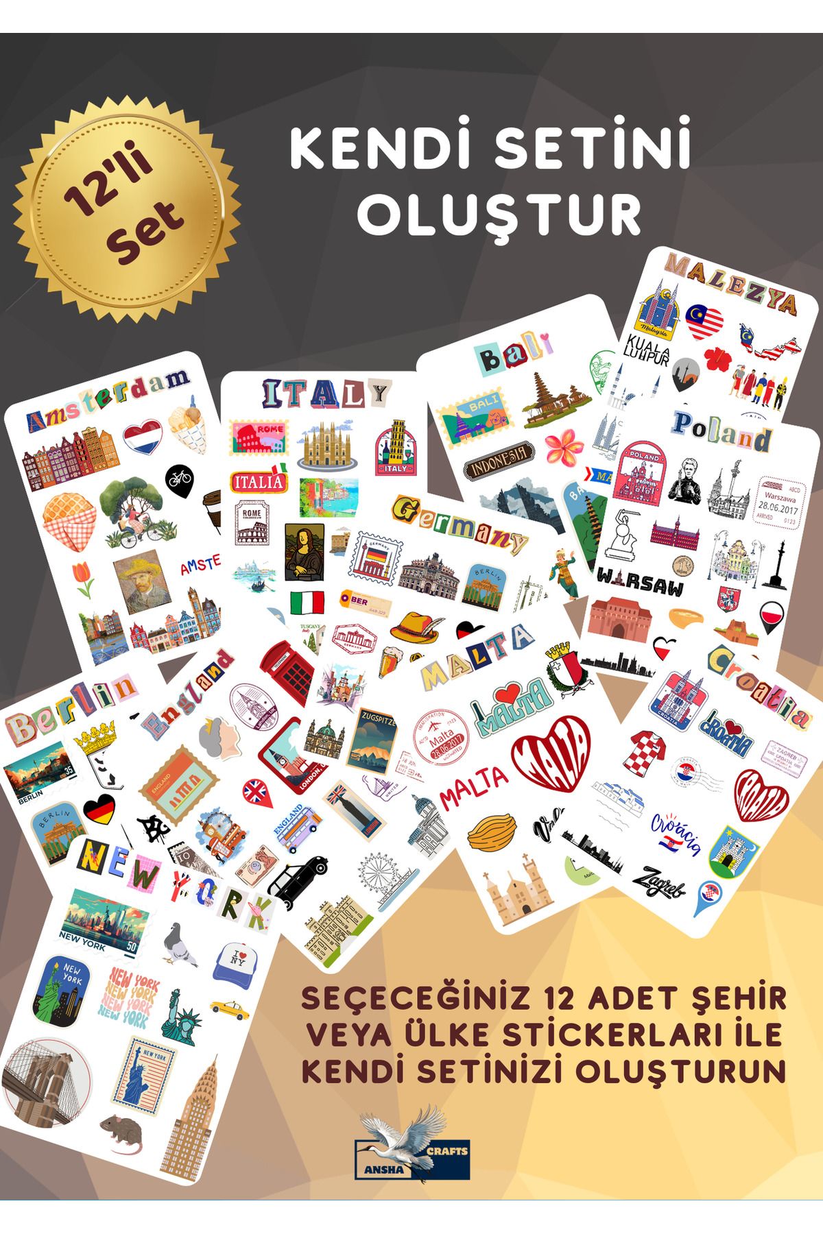ANSHA CRAFTS Kendi 12'li Sticker Setininizi Oluşturun!- Bullet Journal - Ajanda - Planner - Defter- Laptop- Valiz