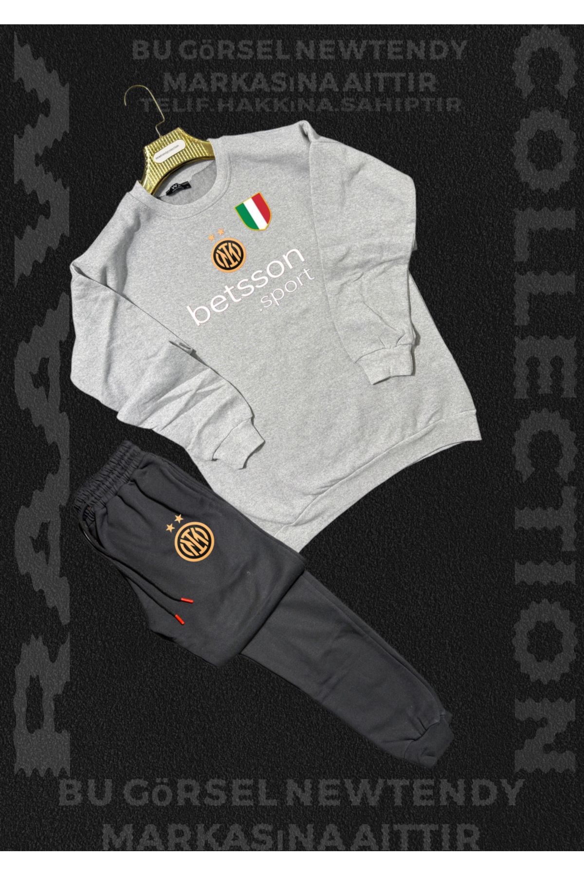 NEW TRENDY COLLECTİON ✅Inter Logolu Bisiklet Sweatshirt ve eşofman Takımı Erkek Taraftar Spor Giyim Seti 2li kombin