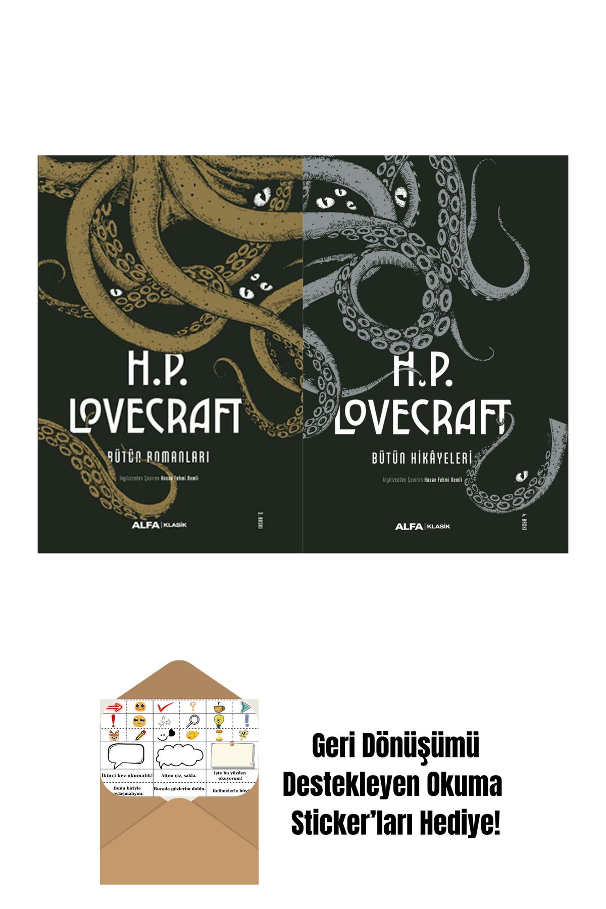 Alfa Yayınları H. P. Lovecraft Bütün Hikayeleri Ve Bütün Romanları 2 Kitap Ciltli Set + Okuma Sticker'ları