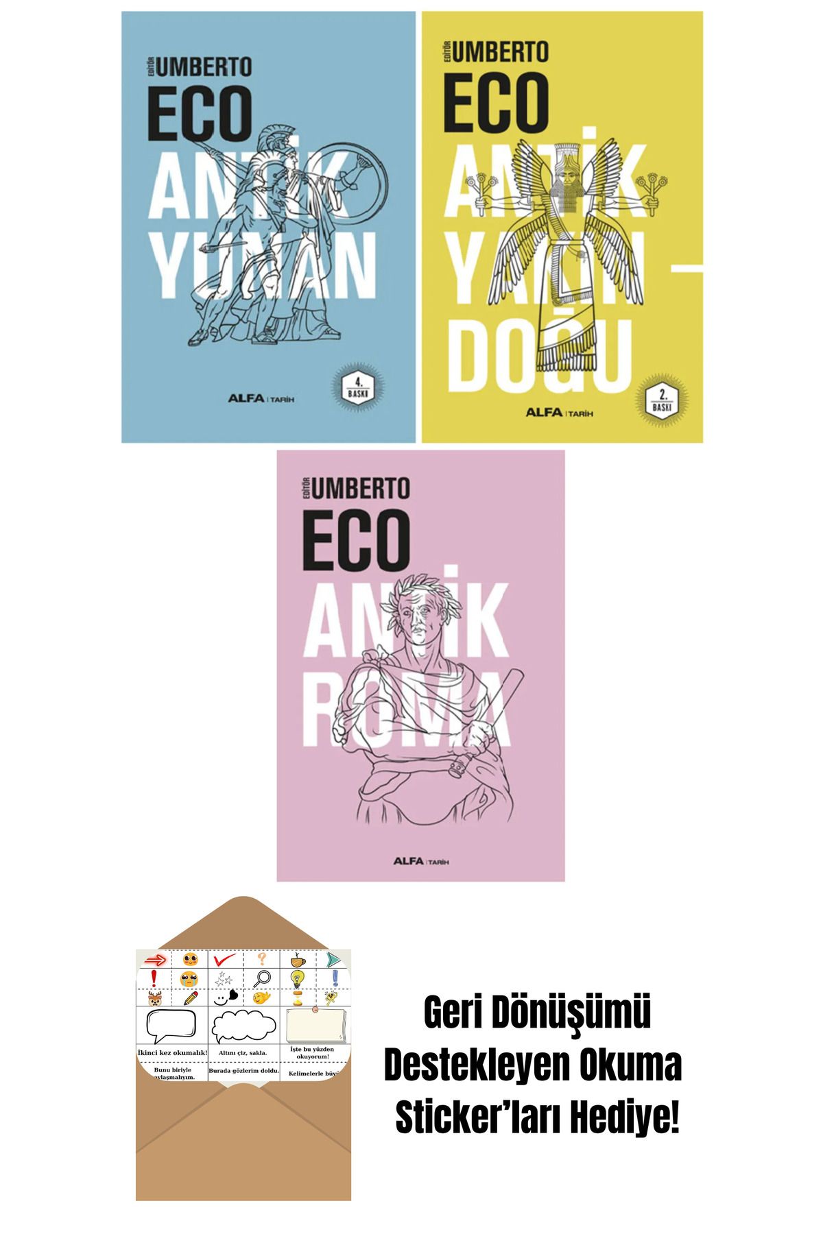 Alfa Yayınları Antik Yunan - Antik Yakındoğu - Antik Roma 3 Kitap Set Umberto Eco (Ciltli) + Okuma Sticker'ları