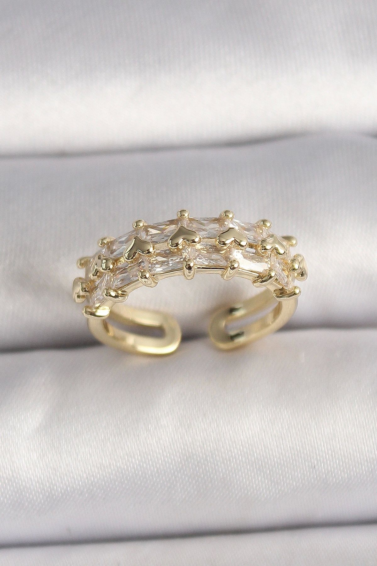 OurStyles Pirinç Gold Renk Zirkon Taşlı Ayarlanabilir Yüzük - TJ-BYK3543
