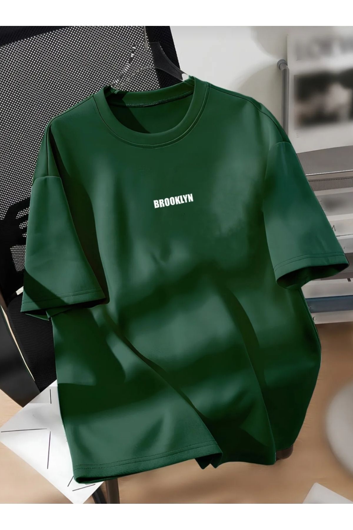Man Unisex Erkek/Kadın BROOKLYN Renkli Özel Baskılı Oversize Pamuklu Bisiklet Yaka T-shirt