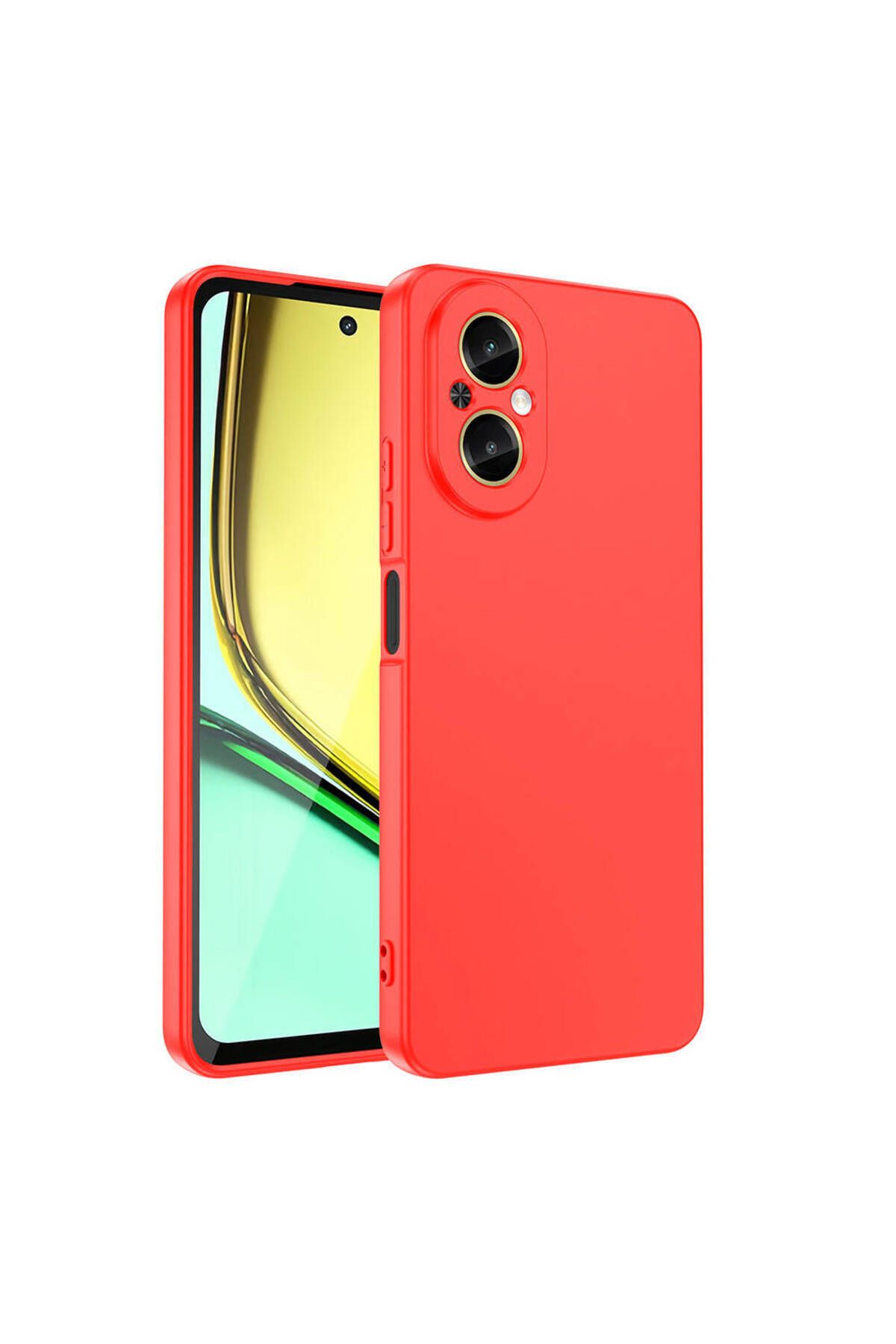 Nevarium Realme 12 Lite Kılıf Lansman İçi Kadife Kamera Korumalı Mara Silikon Kılıf - Kırmızı