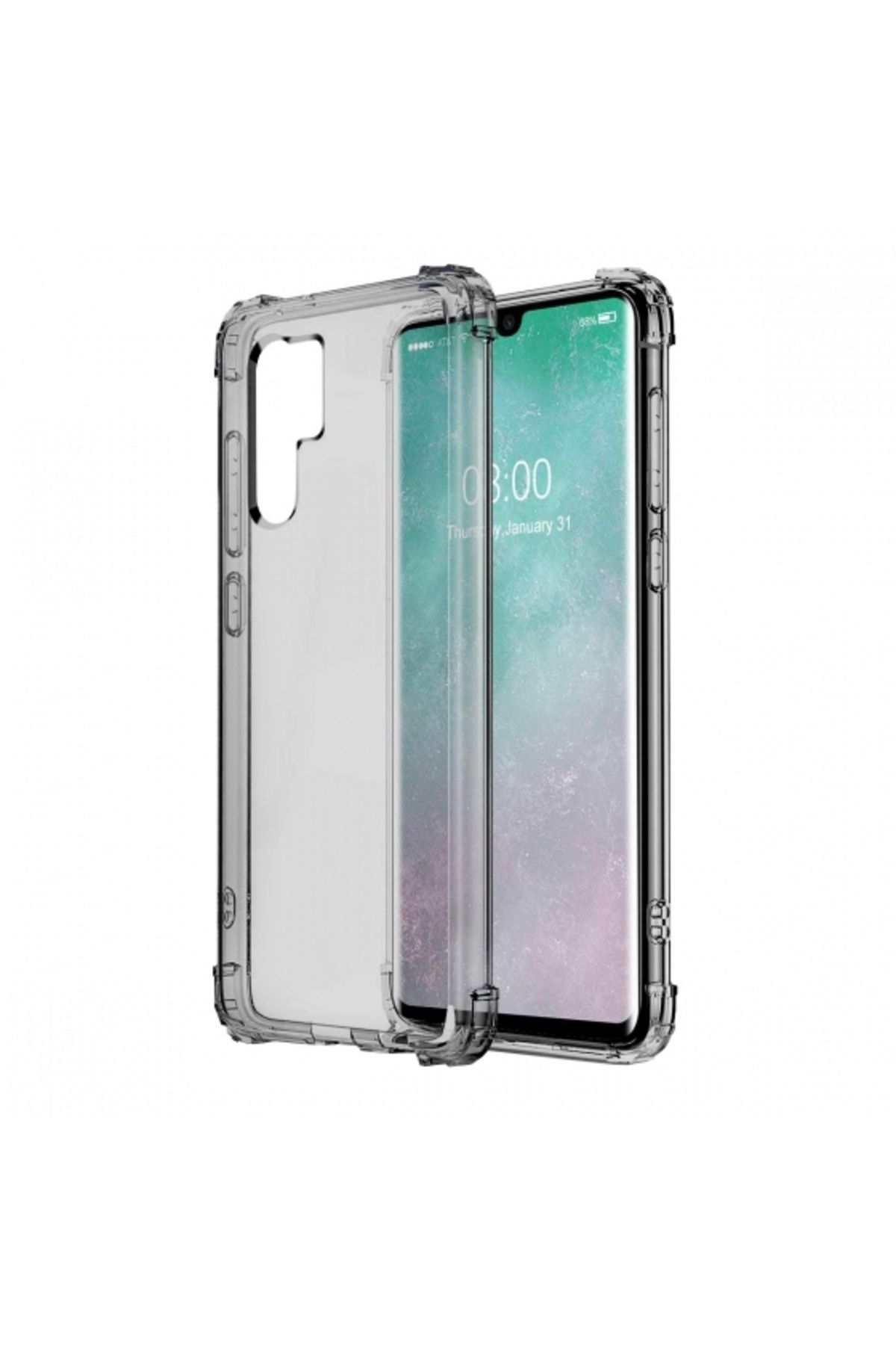 BLOGY P30 Pro ile Uyumlu Crystal Fit Kılıf Smoke Black