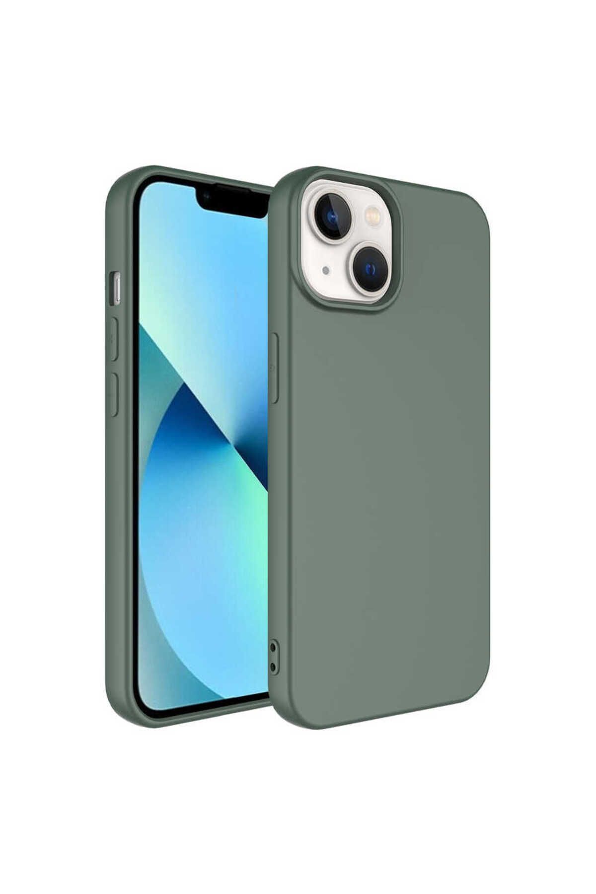Nevarium iPhone 14 Kılıf Lansman İçi Kadife Kamera Korumalı Mara Silikon Kılıf-Koyu Yeşil