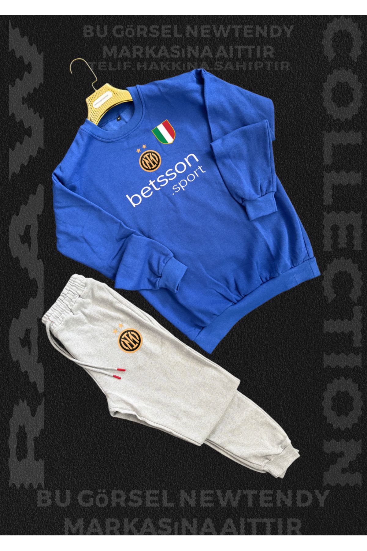 NEW TRENDY COLLECTİON ✅Inter Logolu Bisiklet Sweatshirt ve eşofman Takımı Erkek Taraftar Spor Giyim Seti 2li kombin
