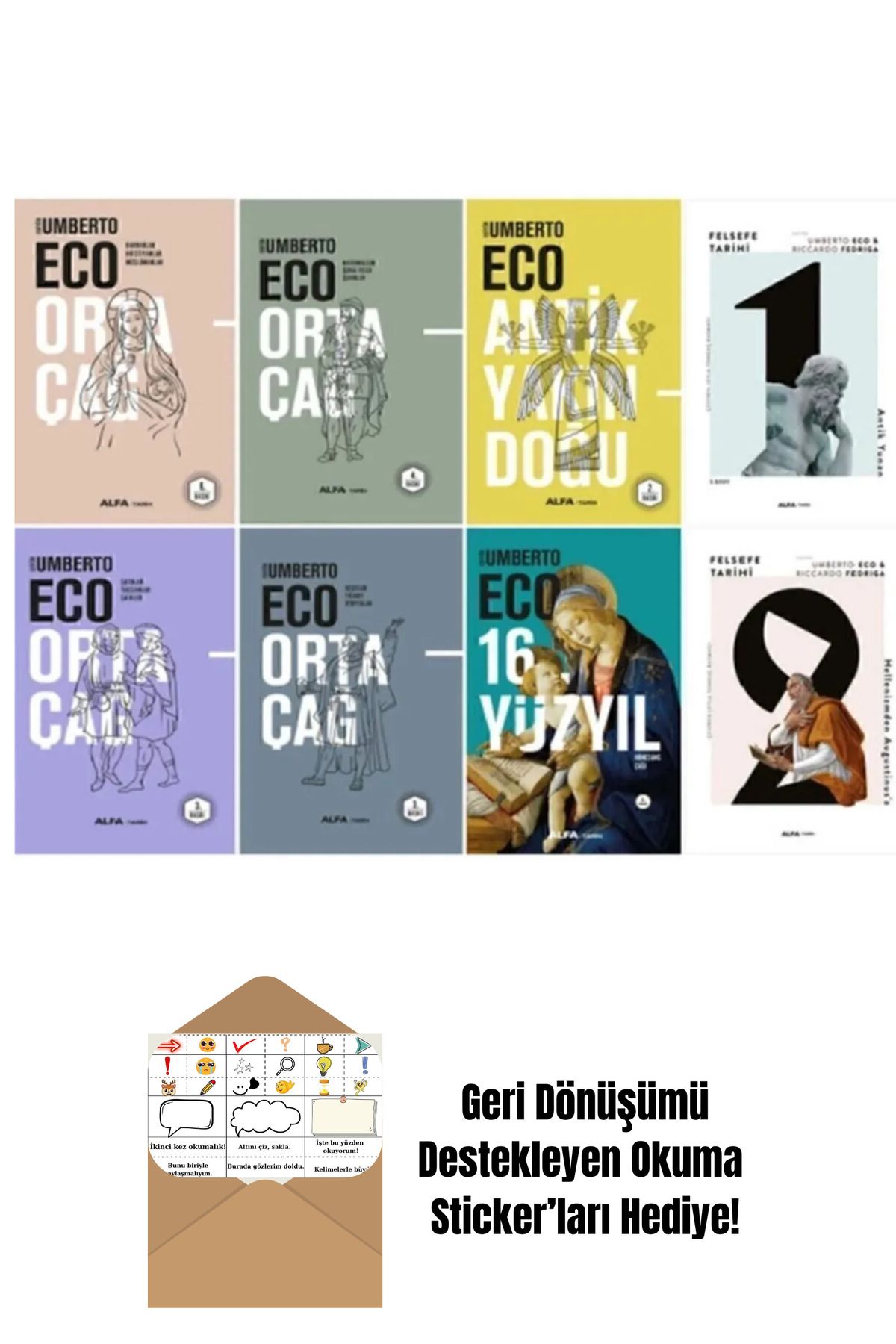 Alfa Yayınları Umberto Eco 8 Kitap Set + Okuma Sticker'ları