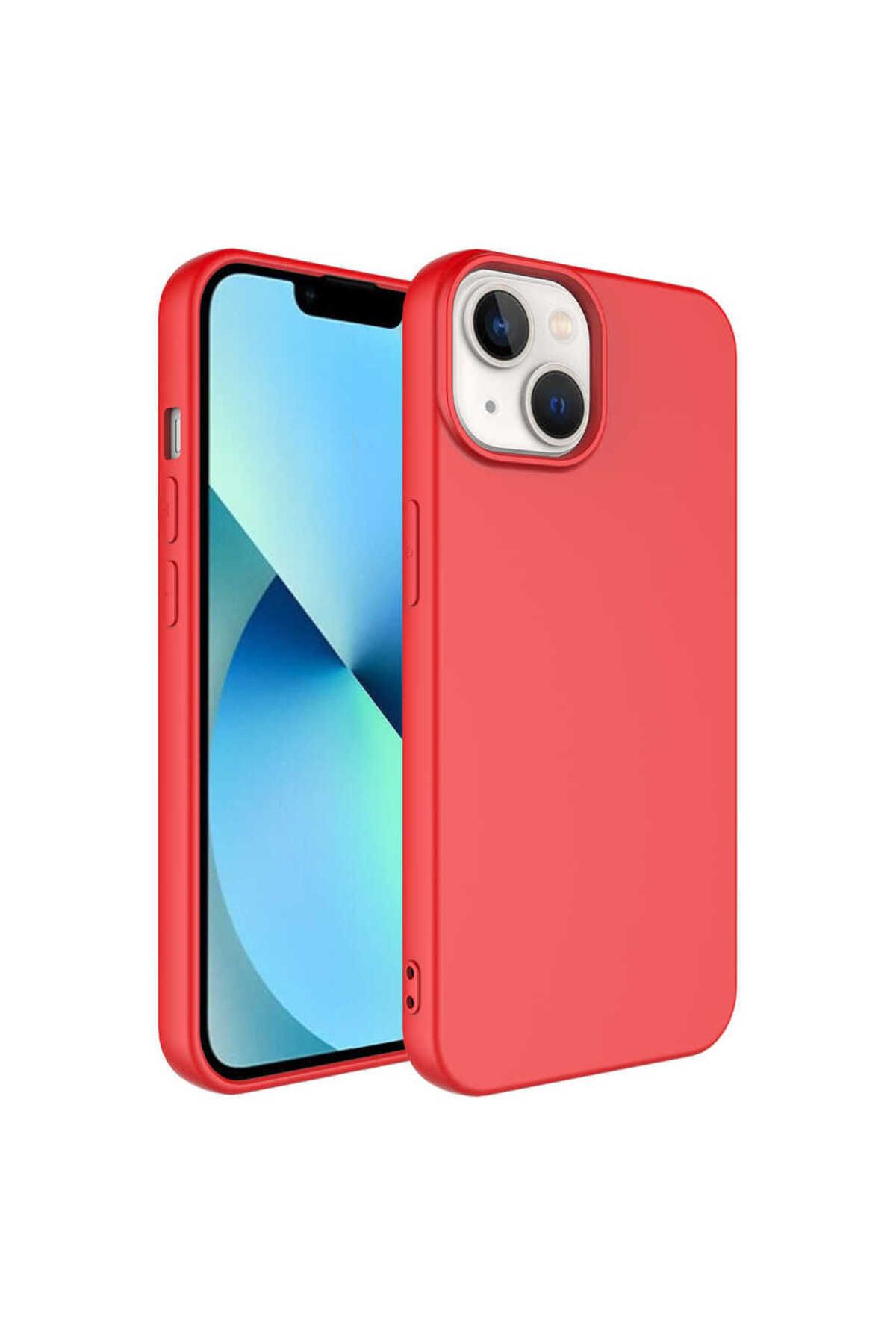 Nevarium iPhone 14 Kılıf Lansman İçi Kadife Kamera Korumalı Mara Silikon Kılıf-Kırmızı
