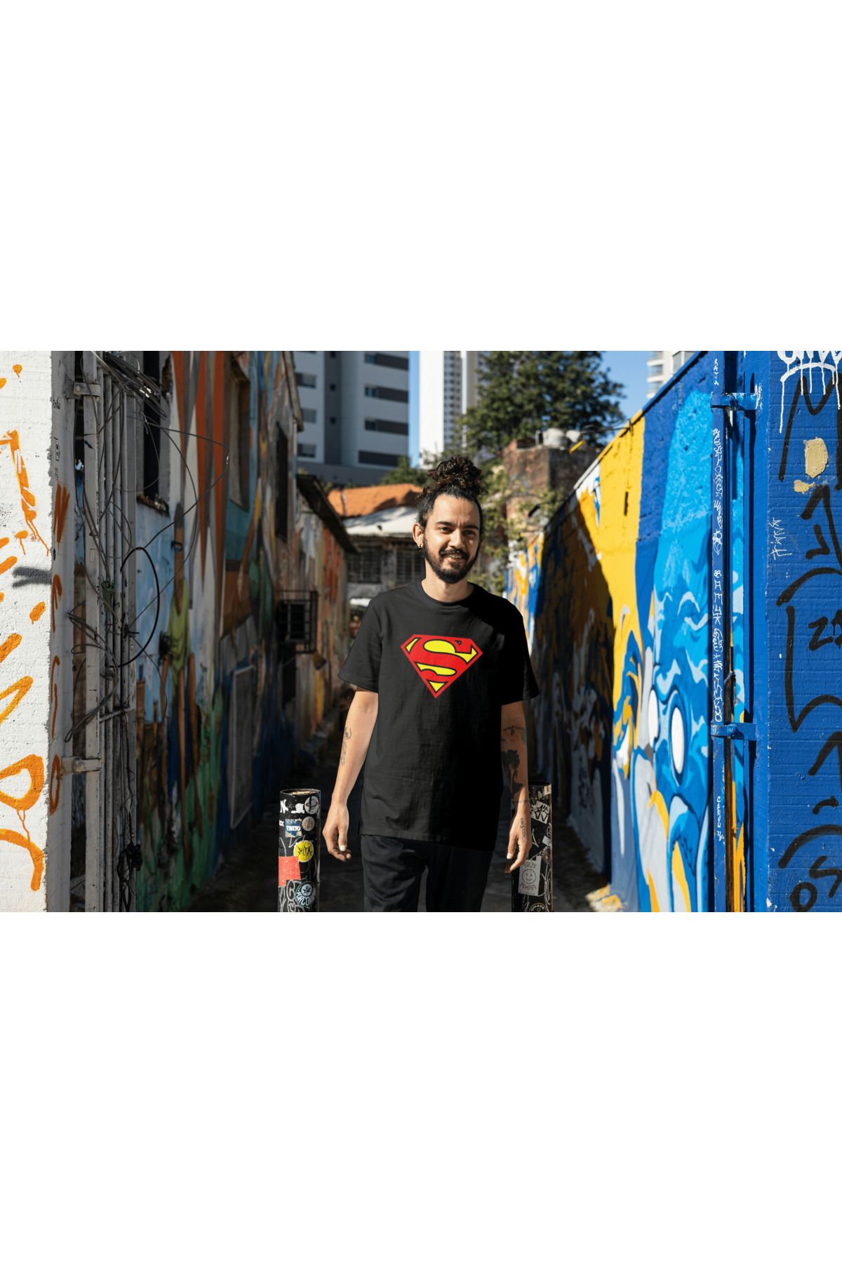 metafor Süpermen Logo Baskılı Oversize Unisex T-shirt