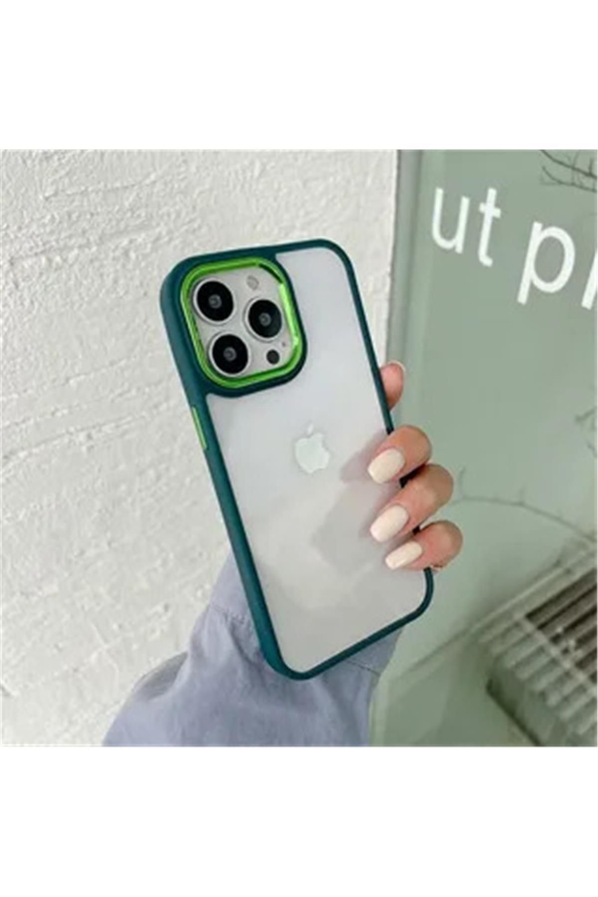 Amorix IPHONE 14 PRO PEN RENKLİ KENARLI ŞEFFAF SİLİKON KILIF