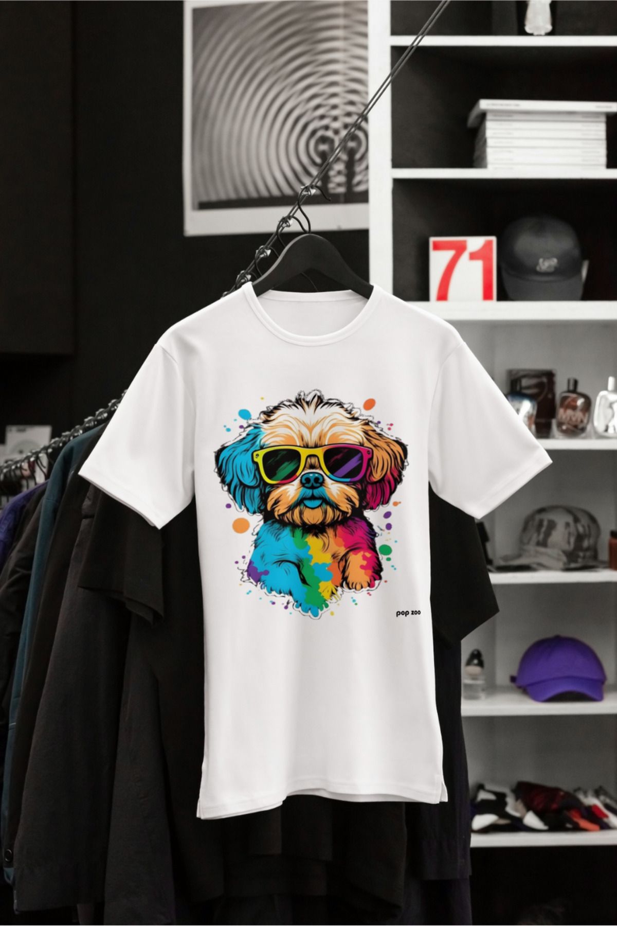 piopi pop Beyaz Oversize %100 Cotton Köpek Baskılı T-shirt