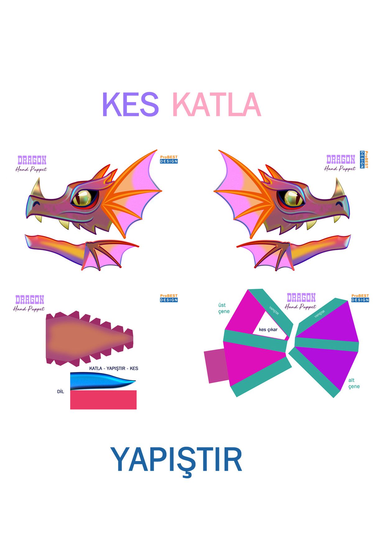 Probest DESIGN-Dragon Hand Puppet, Mentossori Cut Paste Art Puppet Hand Skill 5