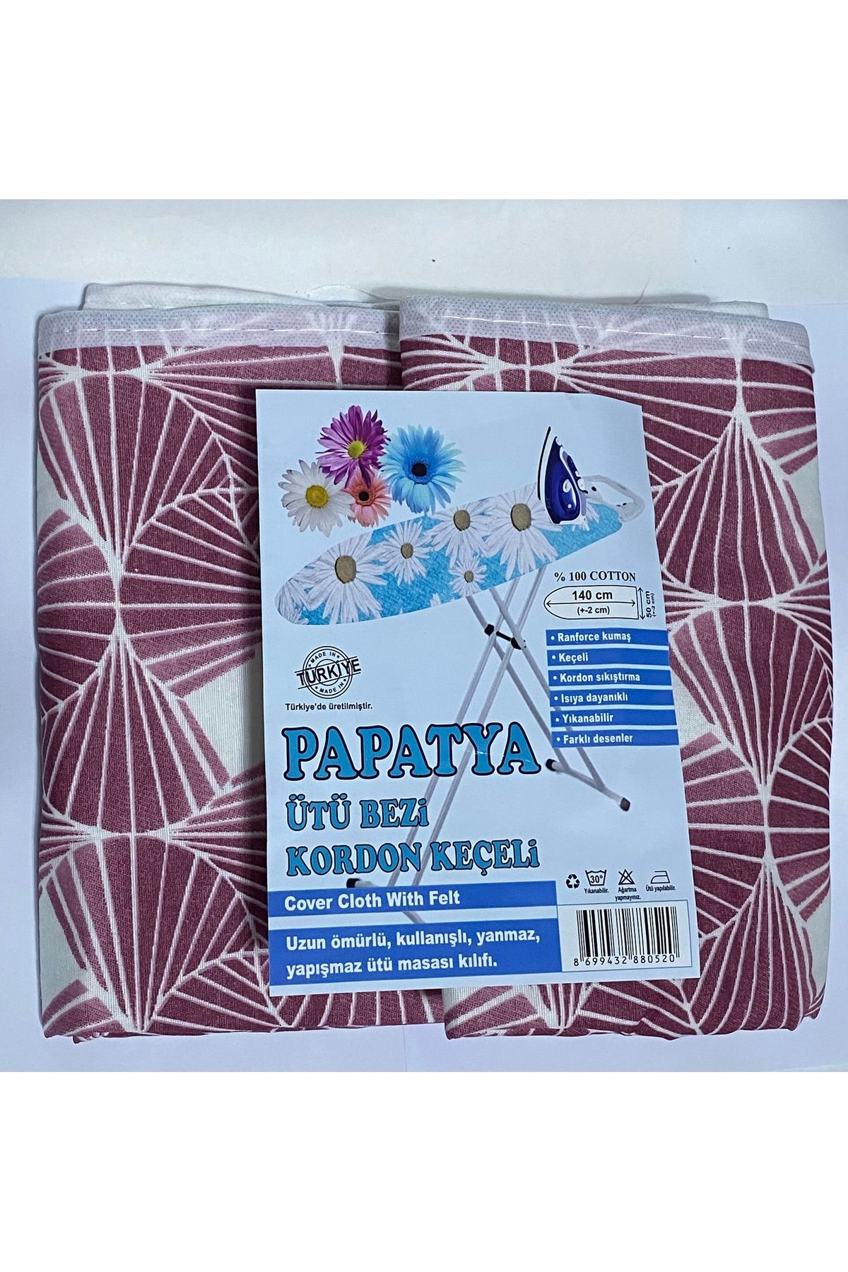 abnturk Kalın En büyük Boy Elyaflı Yanmaz Yapışmaz Yıkanabilir Ütü Bezi %100 Pamuk 140+2 Cm 50+2 Cm
