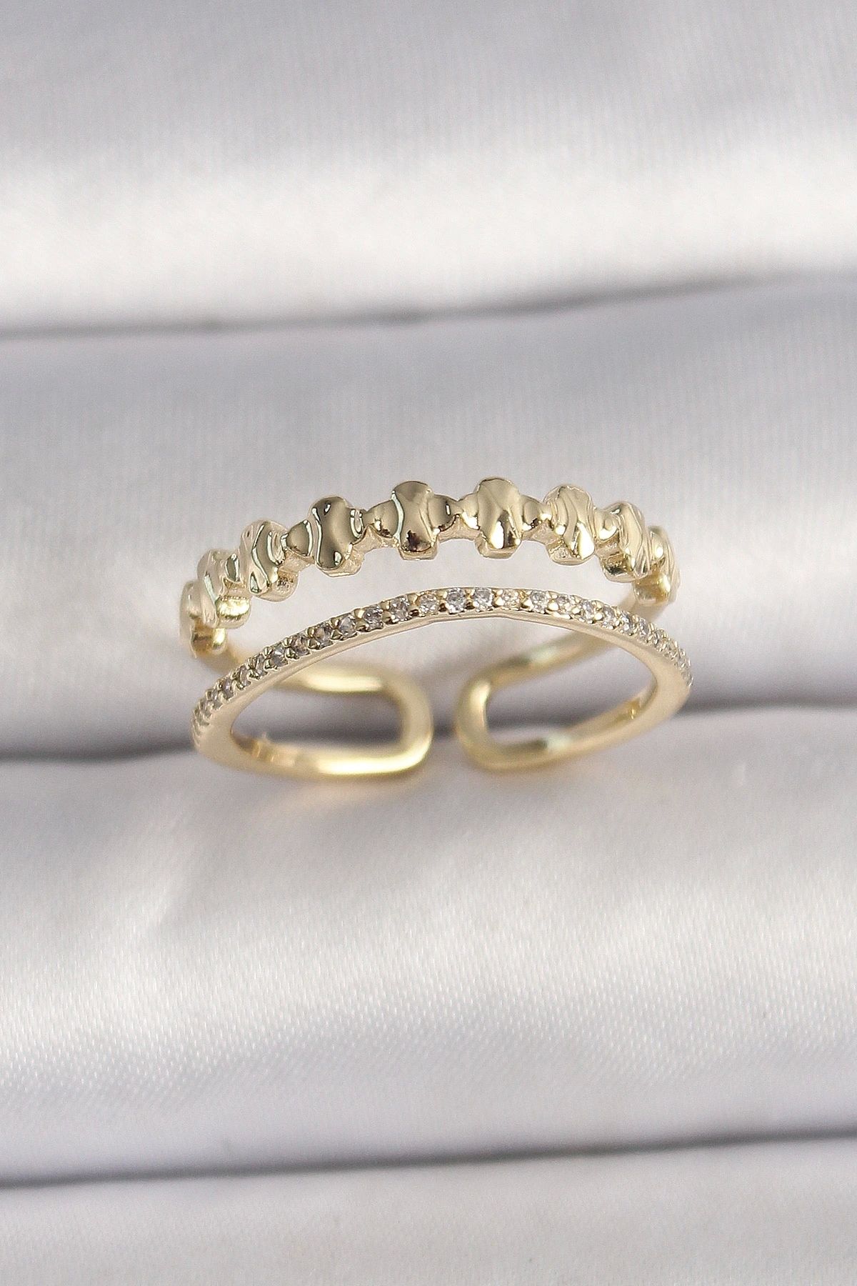 OurStyles Pirinç Gold Renk Zirkon Taş Detaylı Ayarlanabilir Kadın Yüzük - TJ-BYK3571