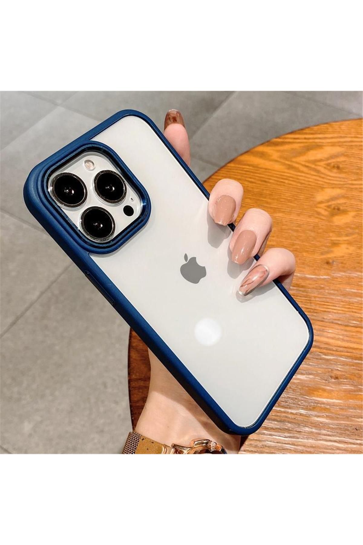 Amorix IPHONE 14 PRO PEN RENKLİ KENARLI ŞEFFAF SİLİKON KILIF