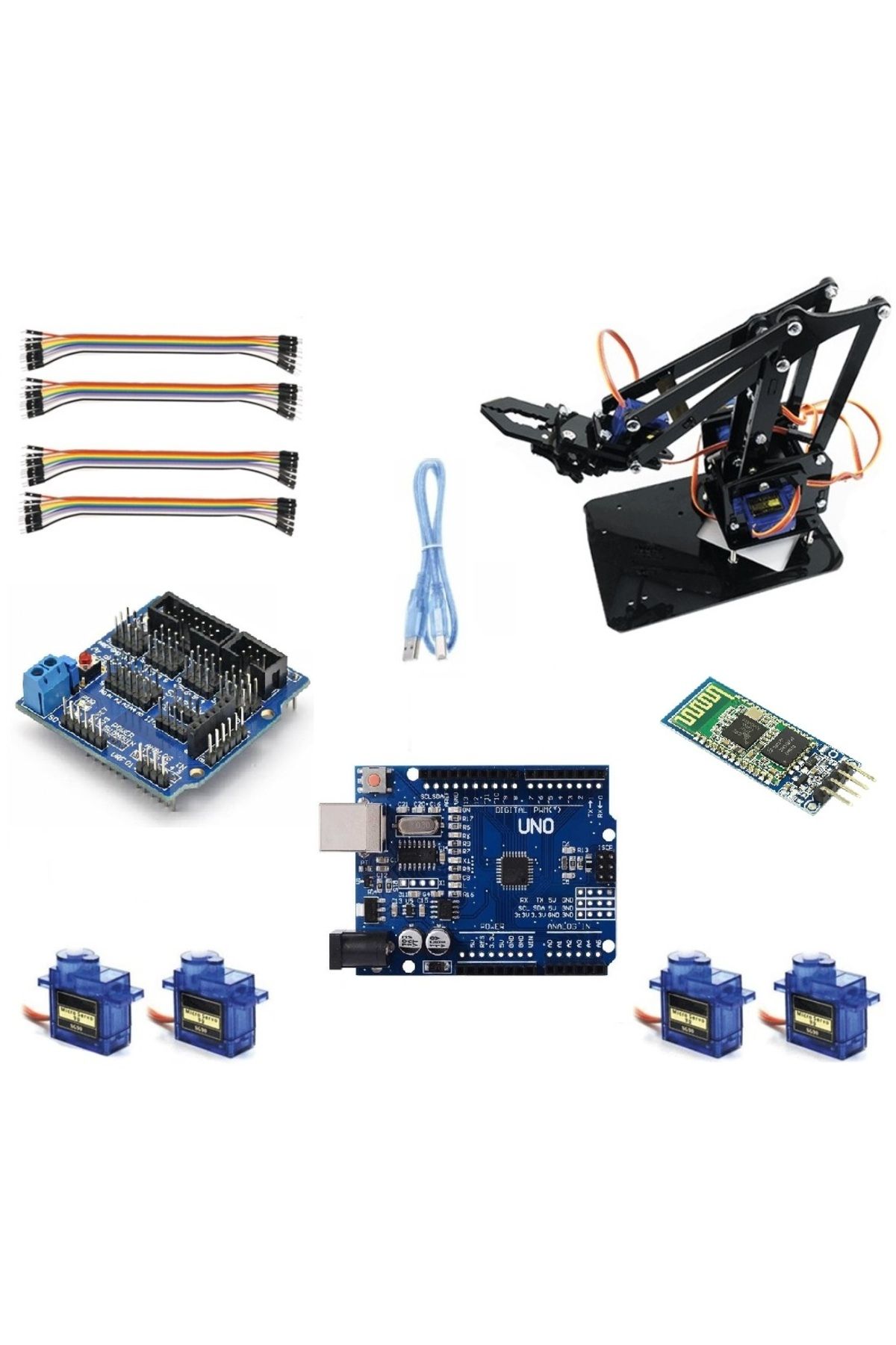 Emes Robotik Bluetooth Kontrollü Servo Kol Robot Seti (Orta Seviye-EMES ROBOTİK ÖRNEK KODLAR HEDİYE)