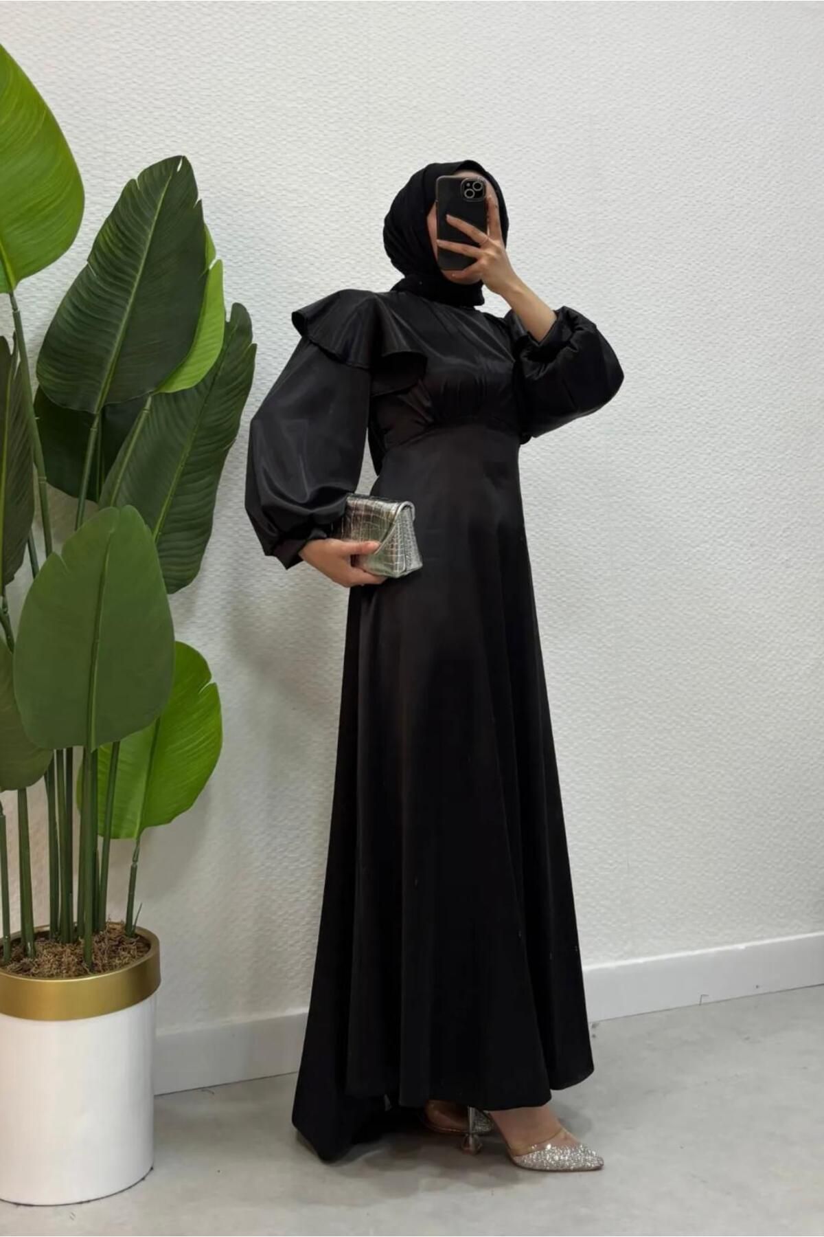 modadeywearst Kuyruklu Saten Tesettür Abiye