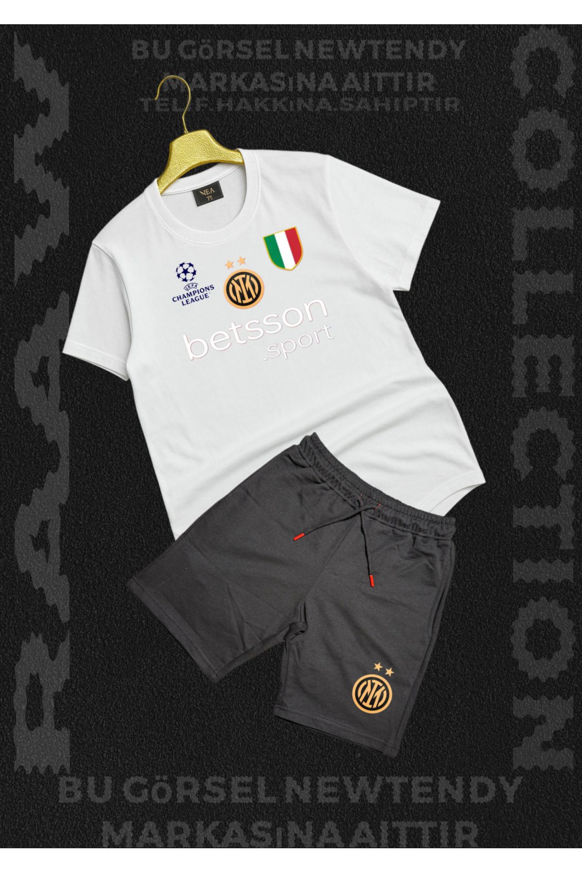 NEW TRENDY COLLECTİON ✅Inter Milan şampiyonlar ligi logo baskılı Thşört yazlık şort kombin 2li set ürünler
