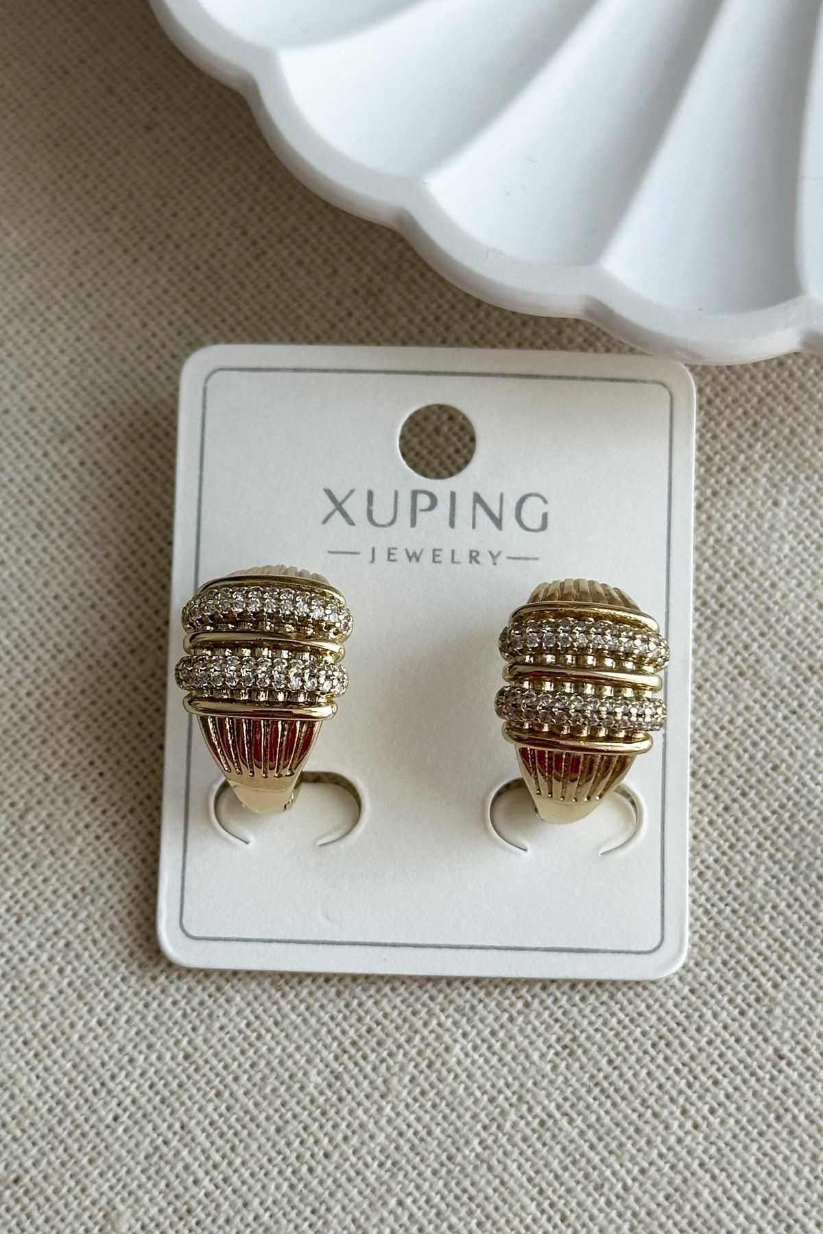 Modacaprea Xuping 14K Halka Taşlı Klipsli Kadın Küpe – Kararmaz | Kadın Takı Xuping Küpe