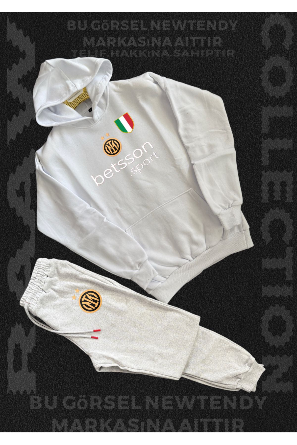 NEW TRENDY COLLECTİON ✅Inter Logolu Kapüşonlu Sweatshirt ve eşofman alt Takımı Erkek Taraftar Spor Giyim Seti 2li kombin