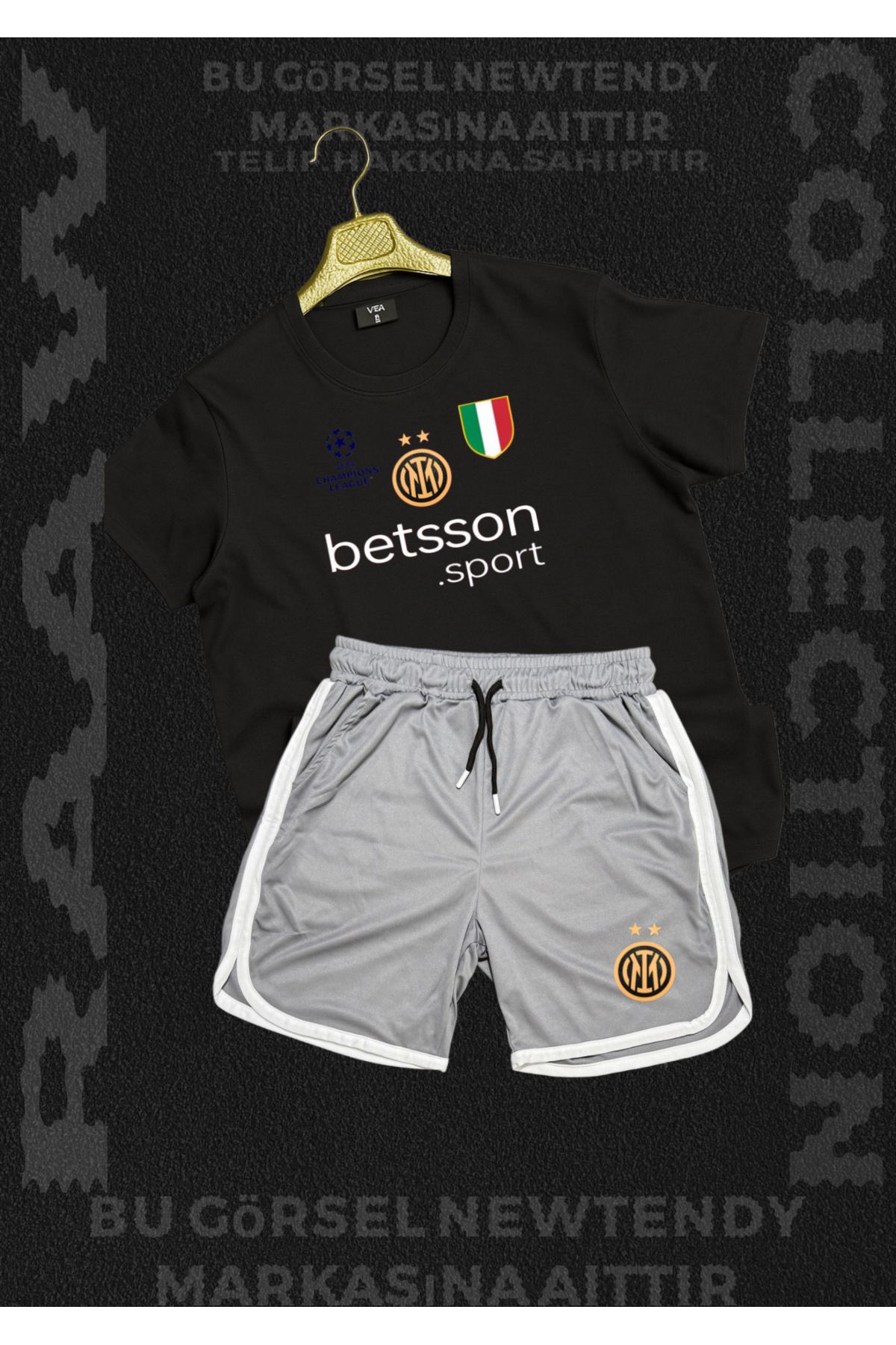 NEW TRENDY COLLECTİON ✅Inter Milan şampiyonlar ligi logo baskılı Thşört yazlık şort kombin 2li set ürünler
