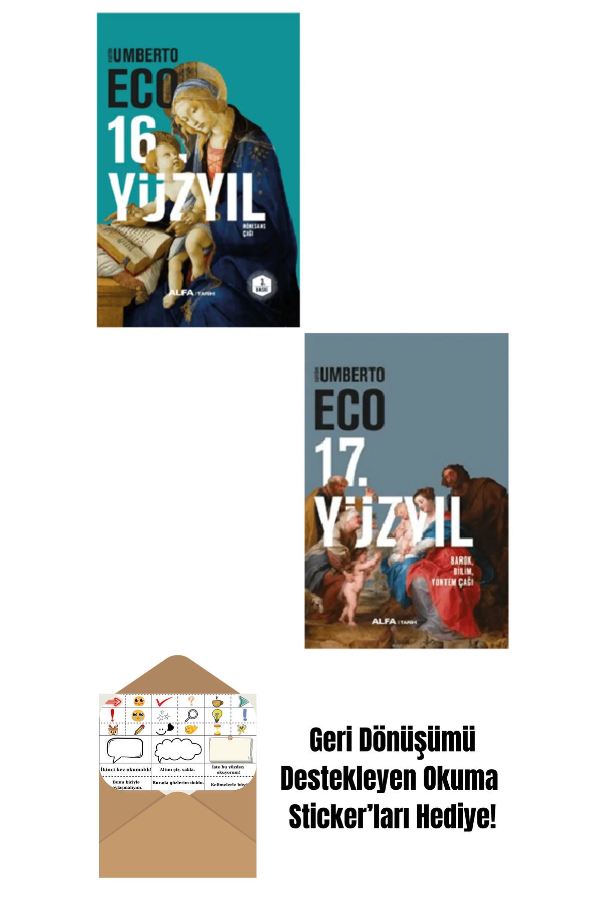 Alfa Yayınları 16. Yüzyıl + 17. Yüzyıl Umberto Eco 2 Kitap Set Ciltli + Okuma Sticker'ları