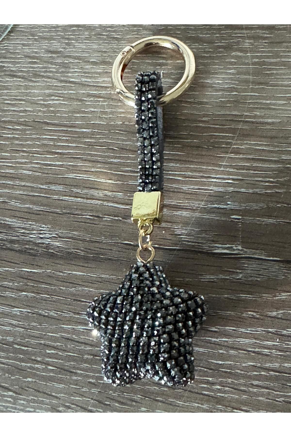 misstakıjewerly SİYAH RENK TAŞLI BOMBELİ YILDIZ ANAHTARLIK