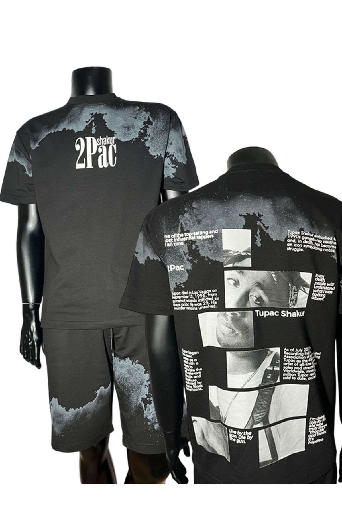 Gun-The Tupac Shakur - 2PAC Makaveli Alt Üst Baskılı Siyah Takım