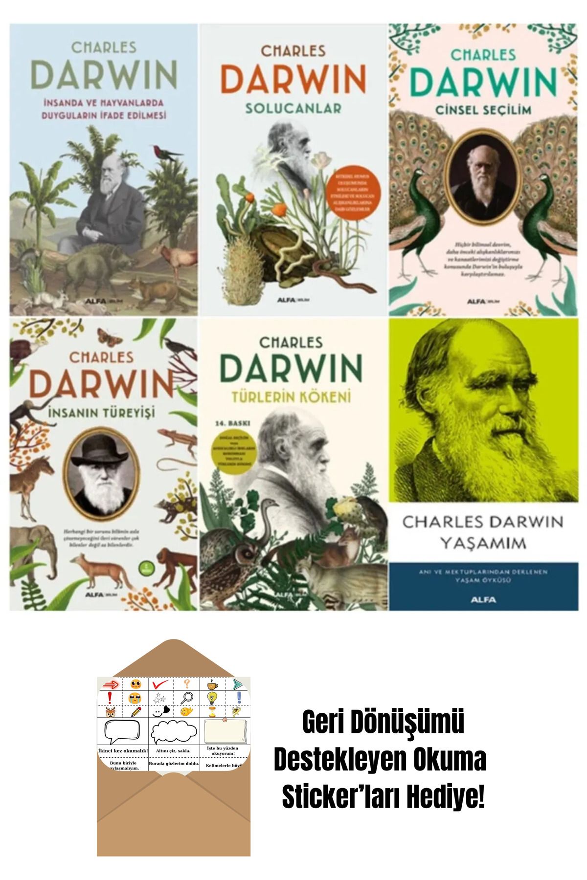 Alfa Yayınları Charles Darwin 6 Kitap Set + Okuma Sticker'ları